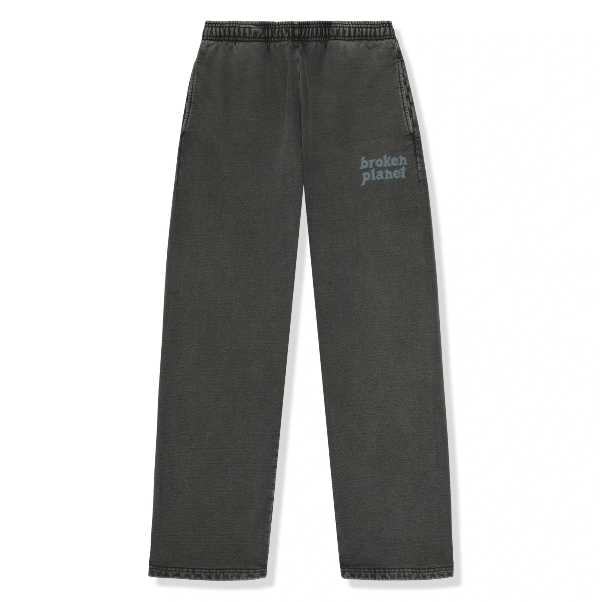 Front view of Broken Planet Basics Straight Leg Washed Soot Black Sweatpants 