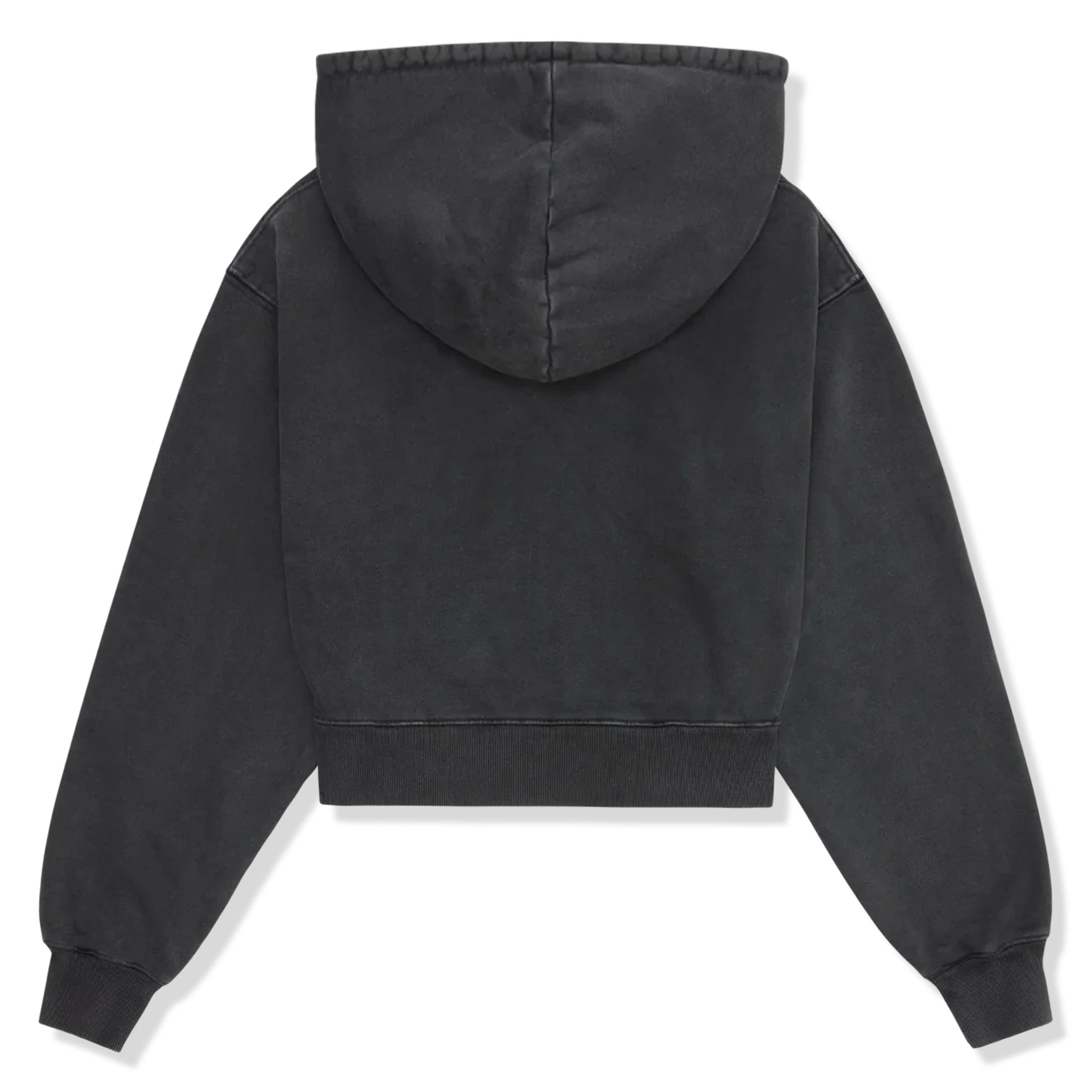 Back view of Broken Planet Basics Washed Soot Black Cropped Zip-Up Hoodie