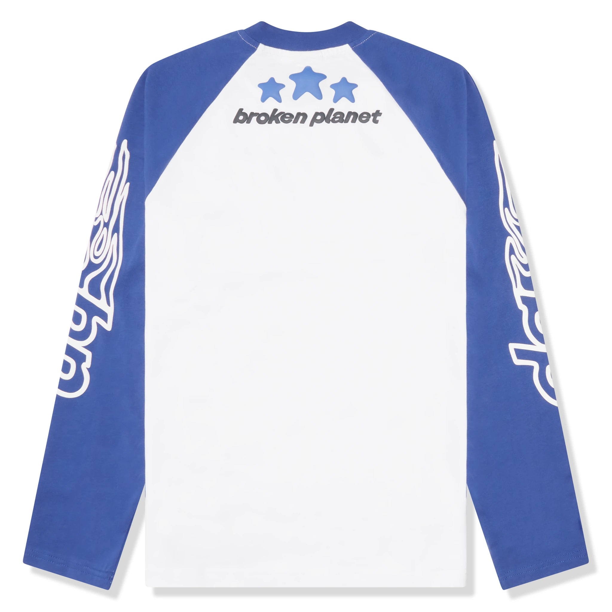 Back view of Broken Planet Born To Be Fast White Blue Long-Sleeved T Shirt