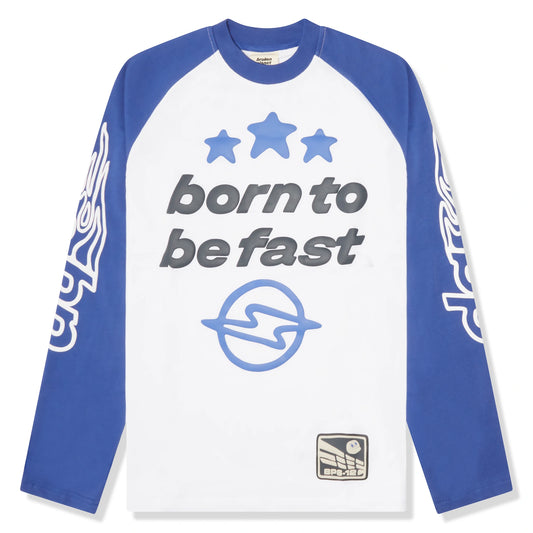 Broken Planet Born To Be Fast White Blue Long-Sleeved T Shirt