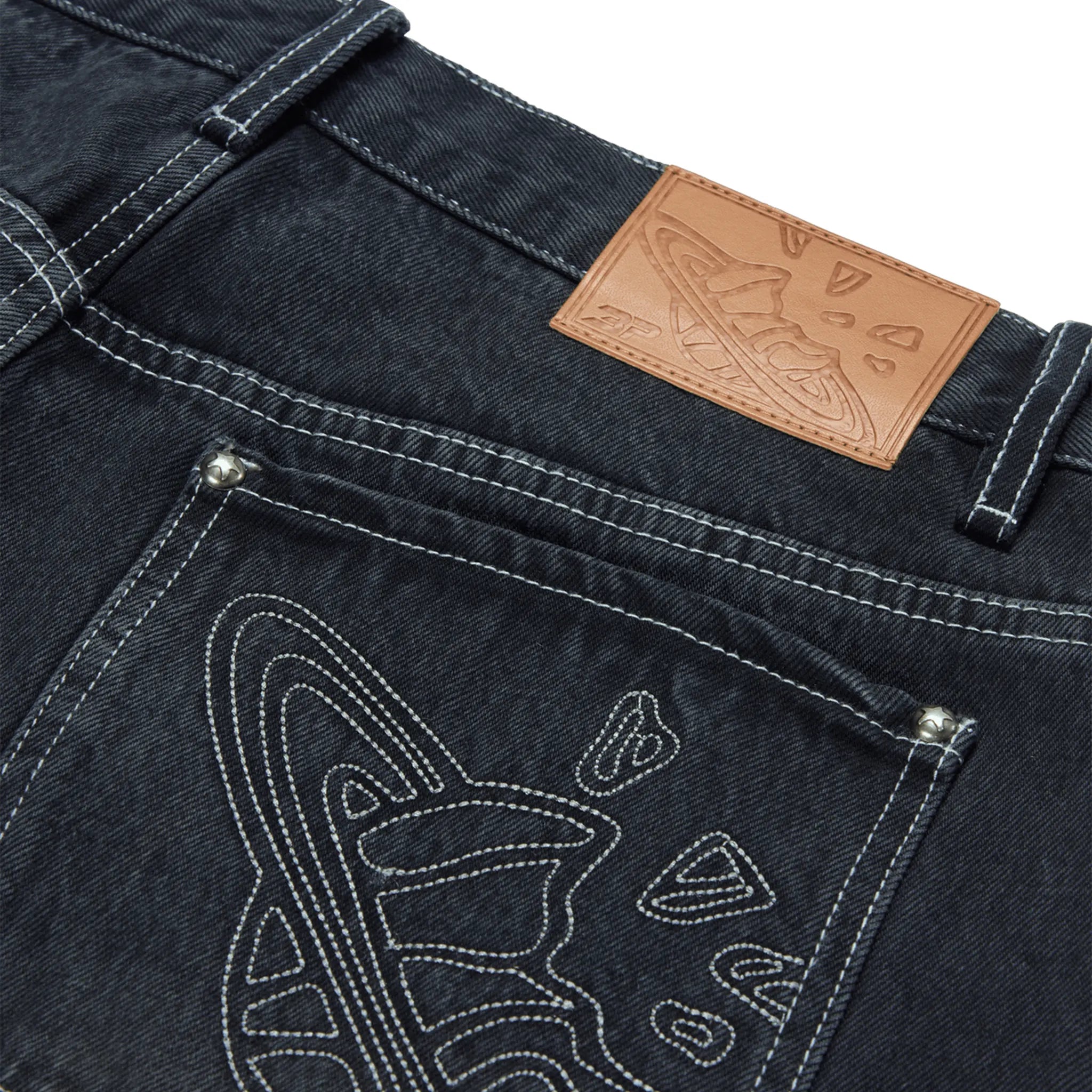Detail view of Broken Planet Denim Washed Black Shorts