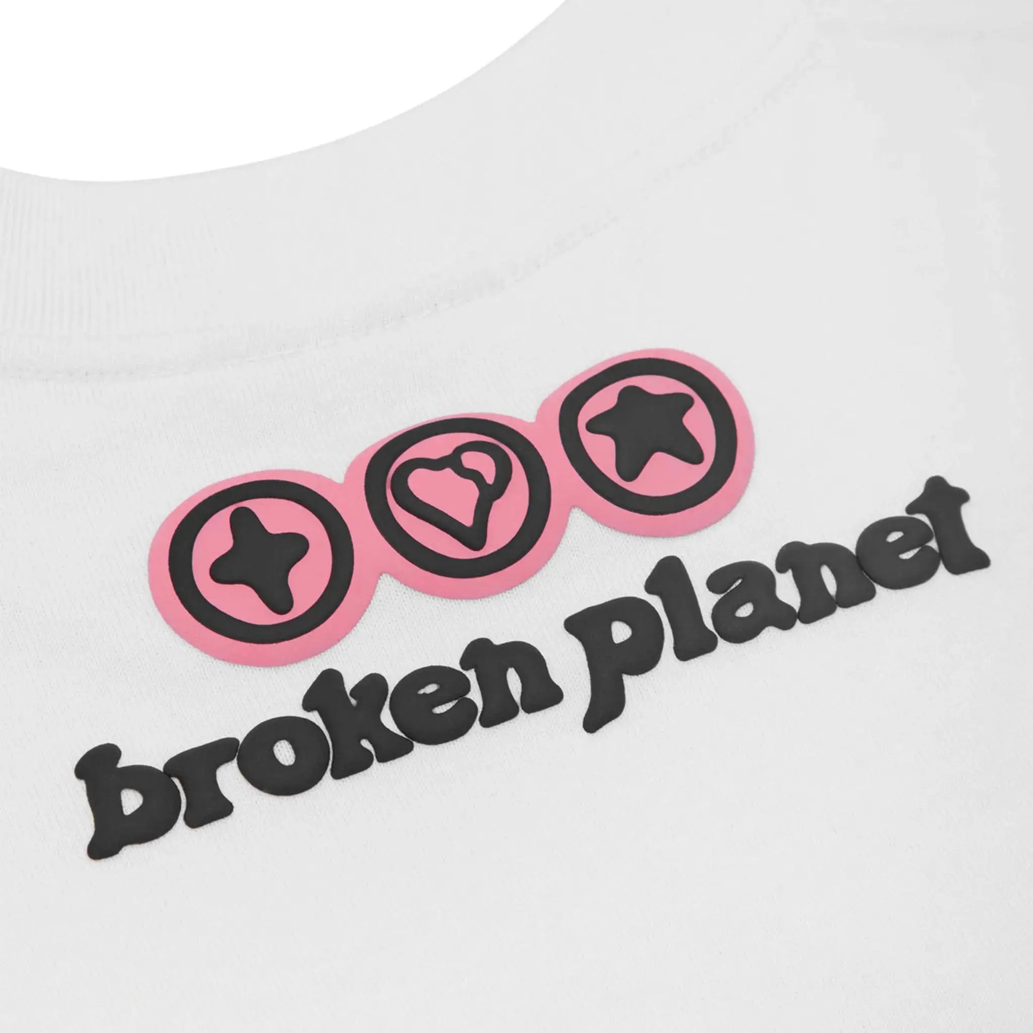 Detail view of Broken Planet Forever Yours Snow White T Shirt