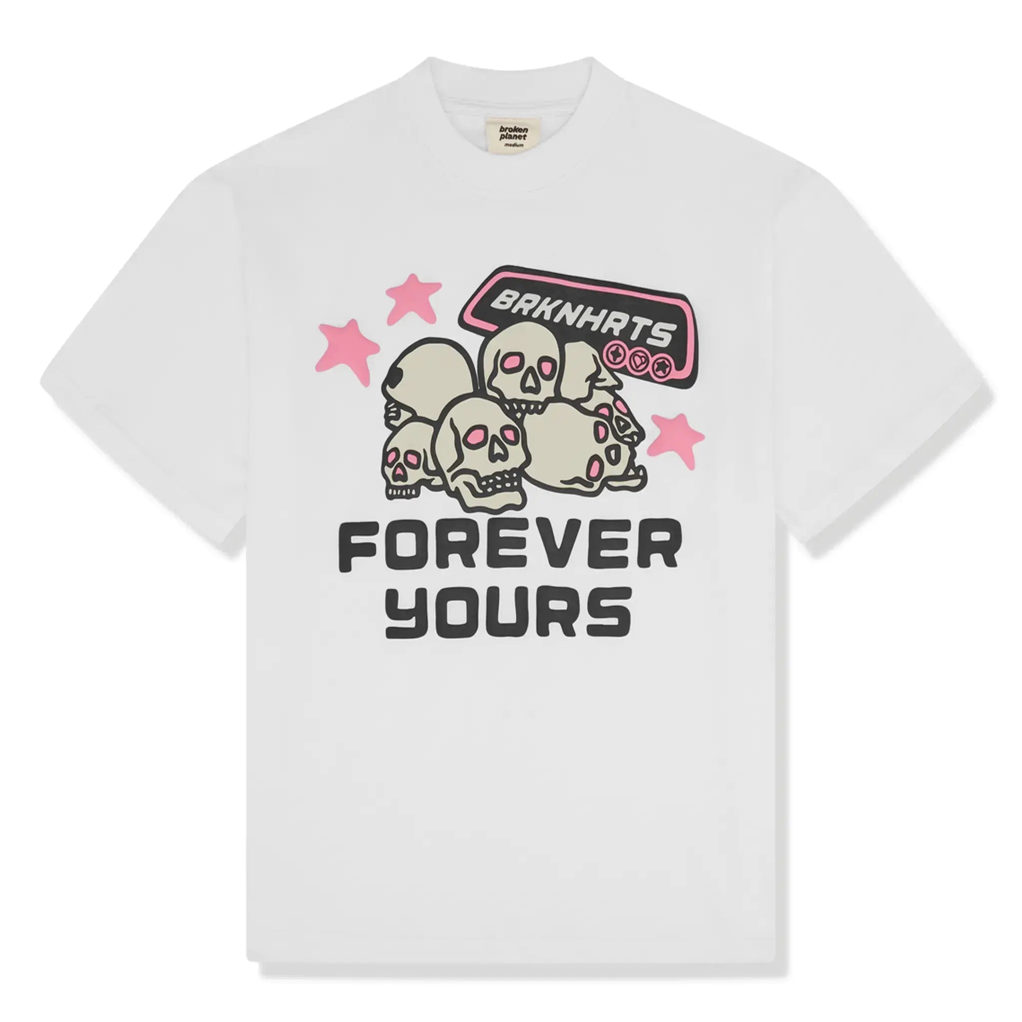 Front view of Broken Planet Forever Yours Snow White T Shirt