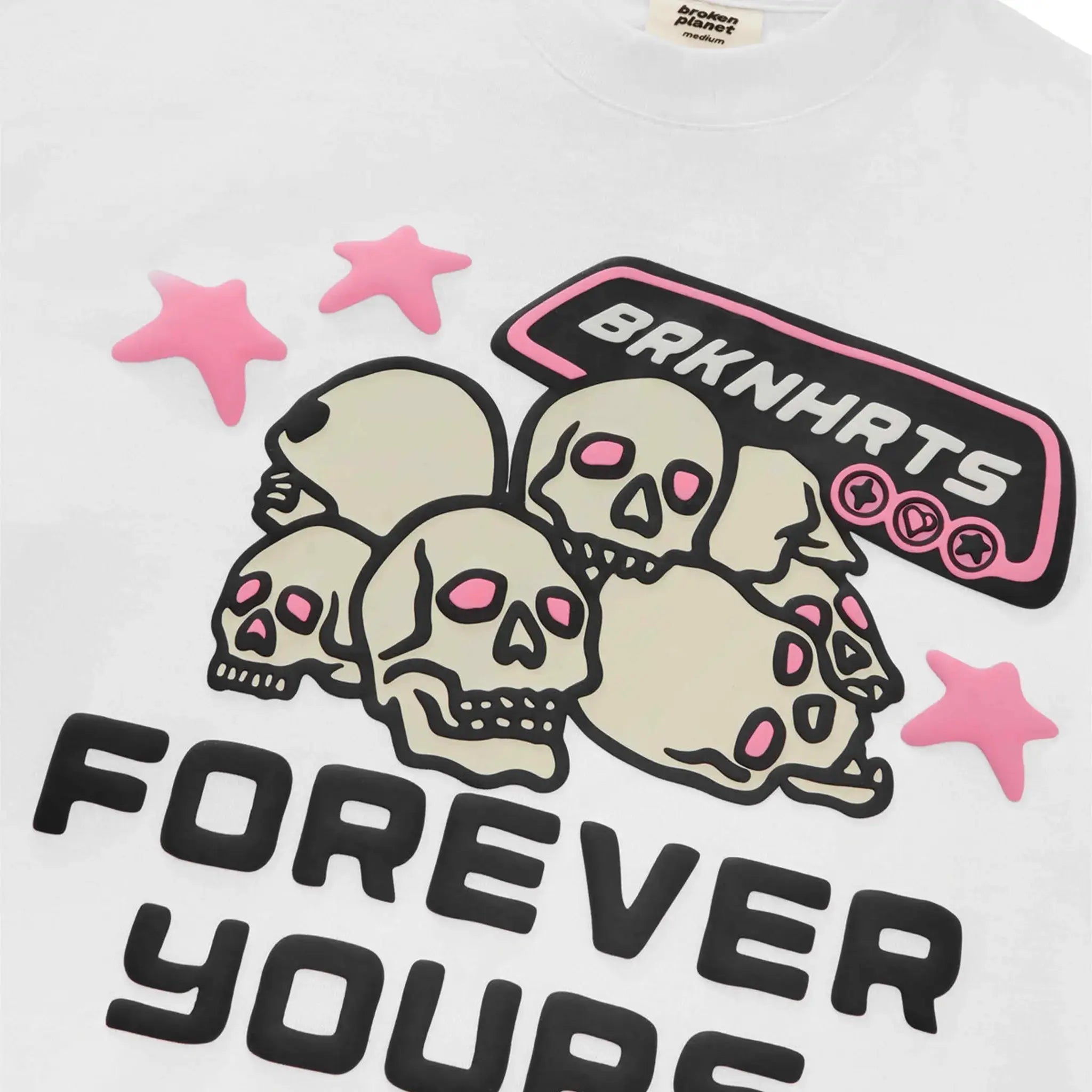 Logo view of Broken Planet Forever Yours Snow White T Shirt
