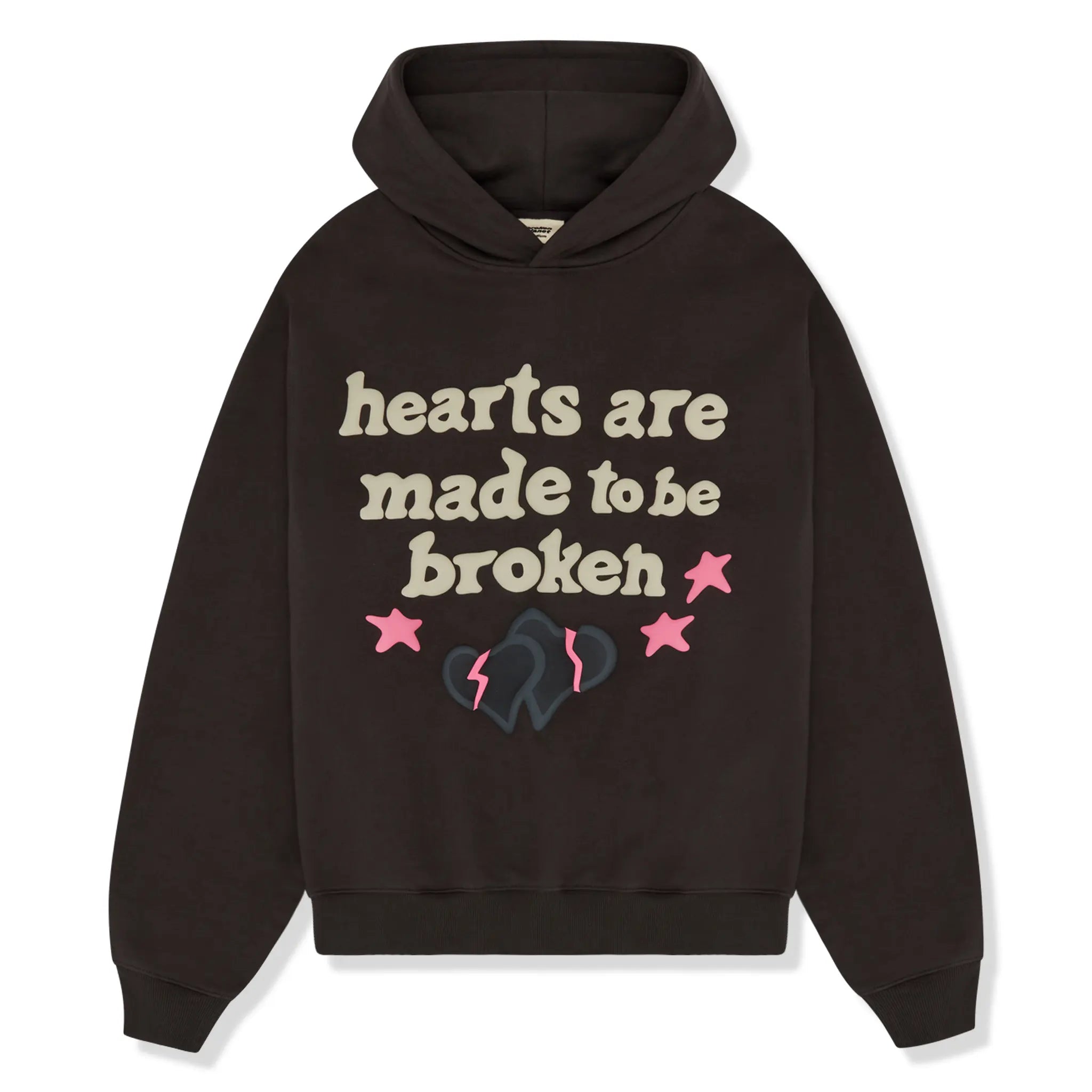 Front view of Broken Planet Hearts Are Made To Be Broken Soot Black Hoodie