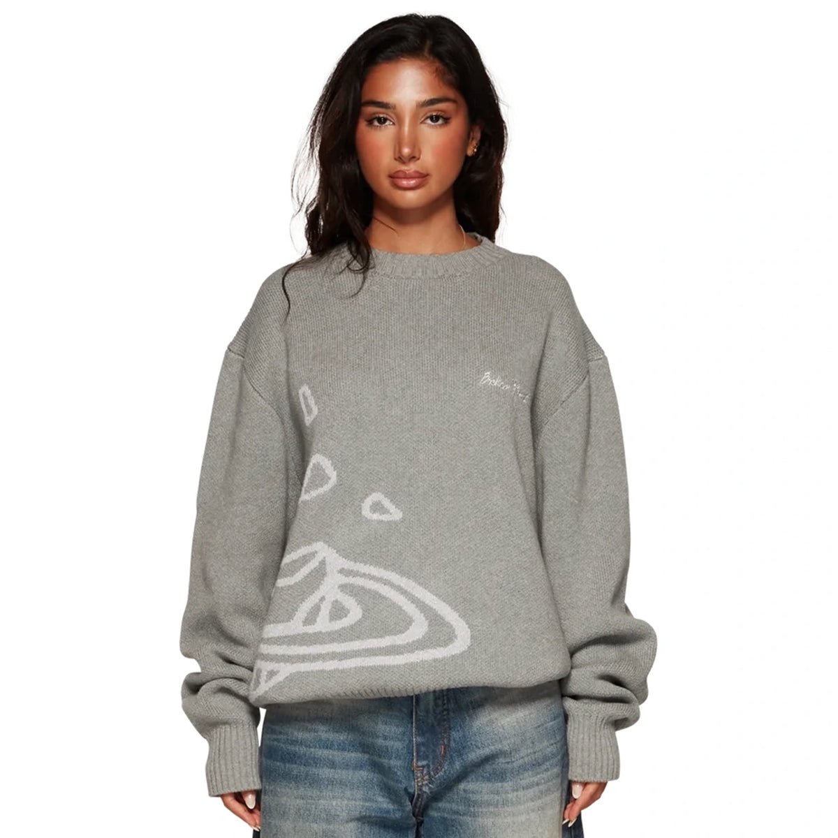Broken Planet Heather Grey Planet Knit Sweatshirt | BP-KT-SW-H_GRAY Broken Planet Heather Grey Planet Knit Sweatshirt | BP-KT-SW-H_GRAY