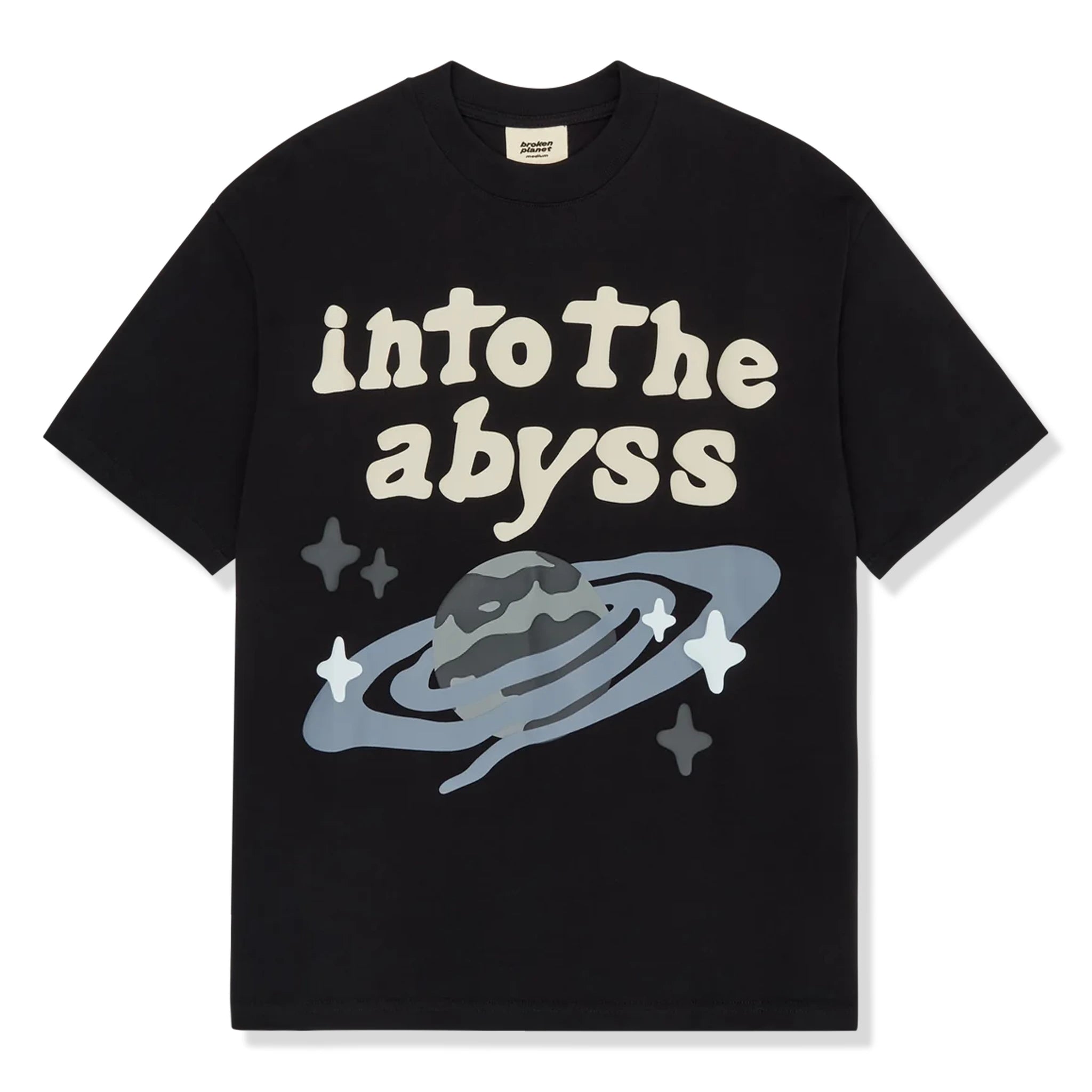 Front view of Broken Planet Into The Abyss Soot Black T Shirt BP-ITA-TS-SOOT_BLACK