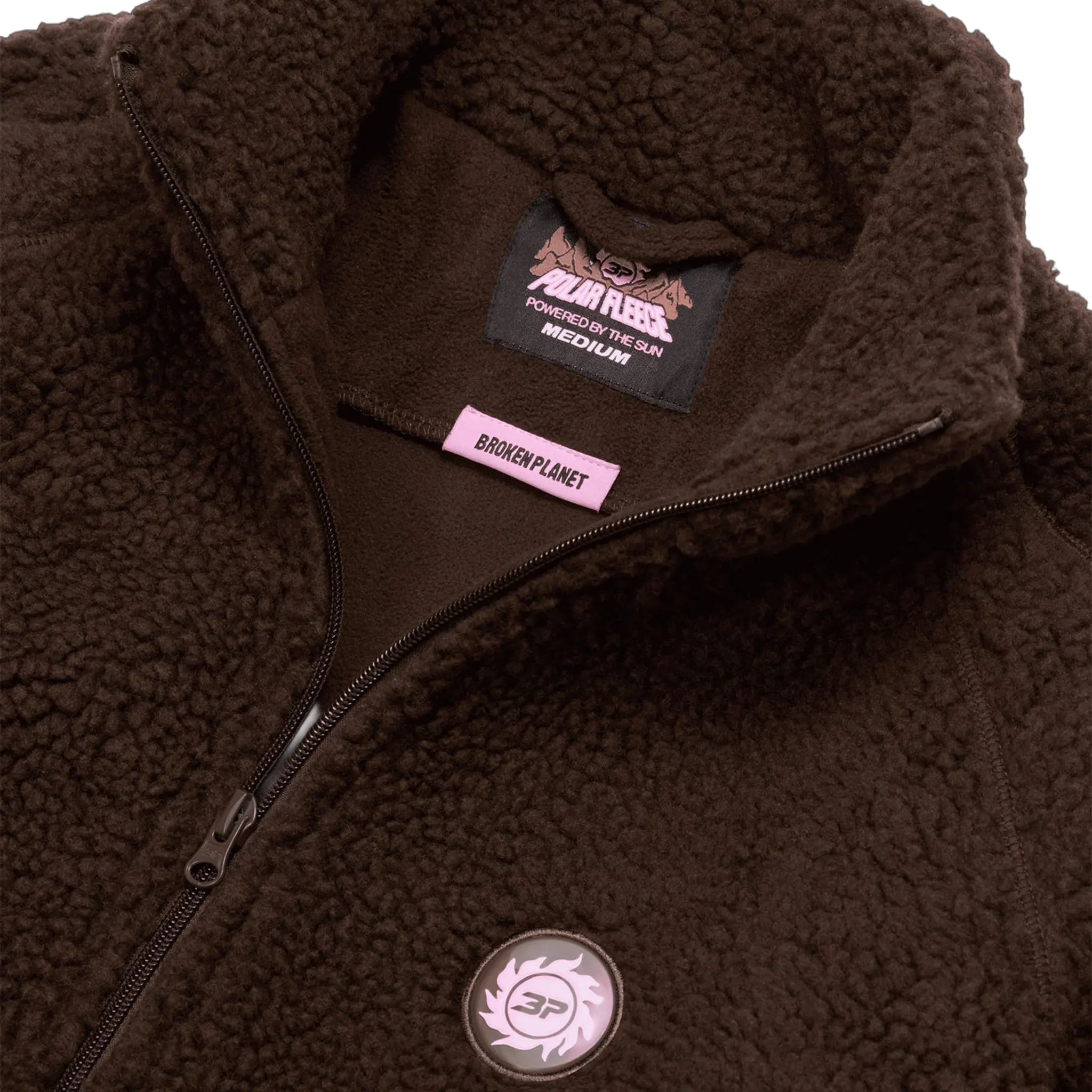 Front Detailed View of Broken Planet Mocha Brown Polar Fleece BP-PL-FL-M_BROWN