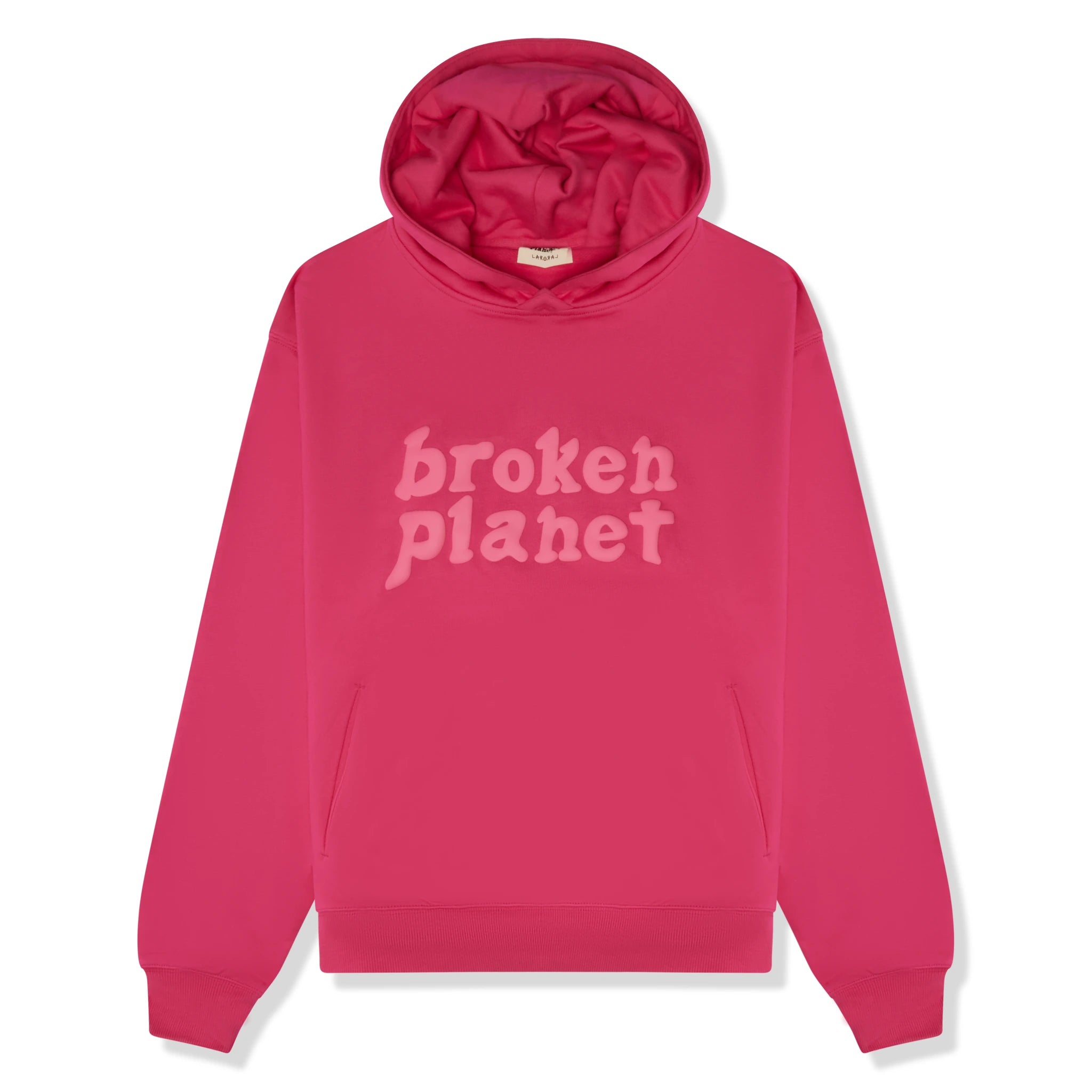 Front view of Broken Planet Monochrome Fuchsia Pink Hoodie