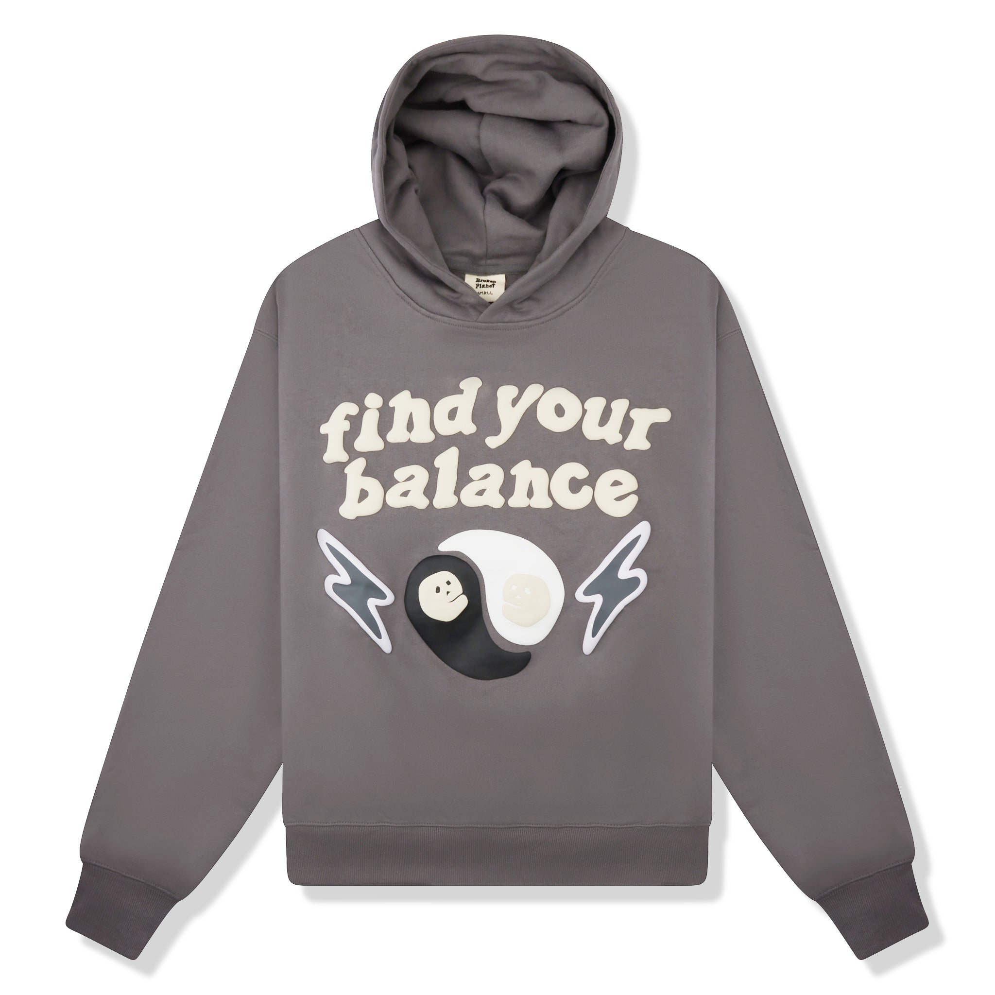 Front view of Broken Planet Find Your Balance Ash Grey Hoodie 