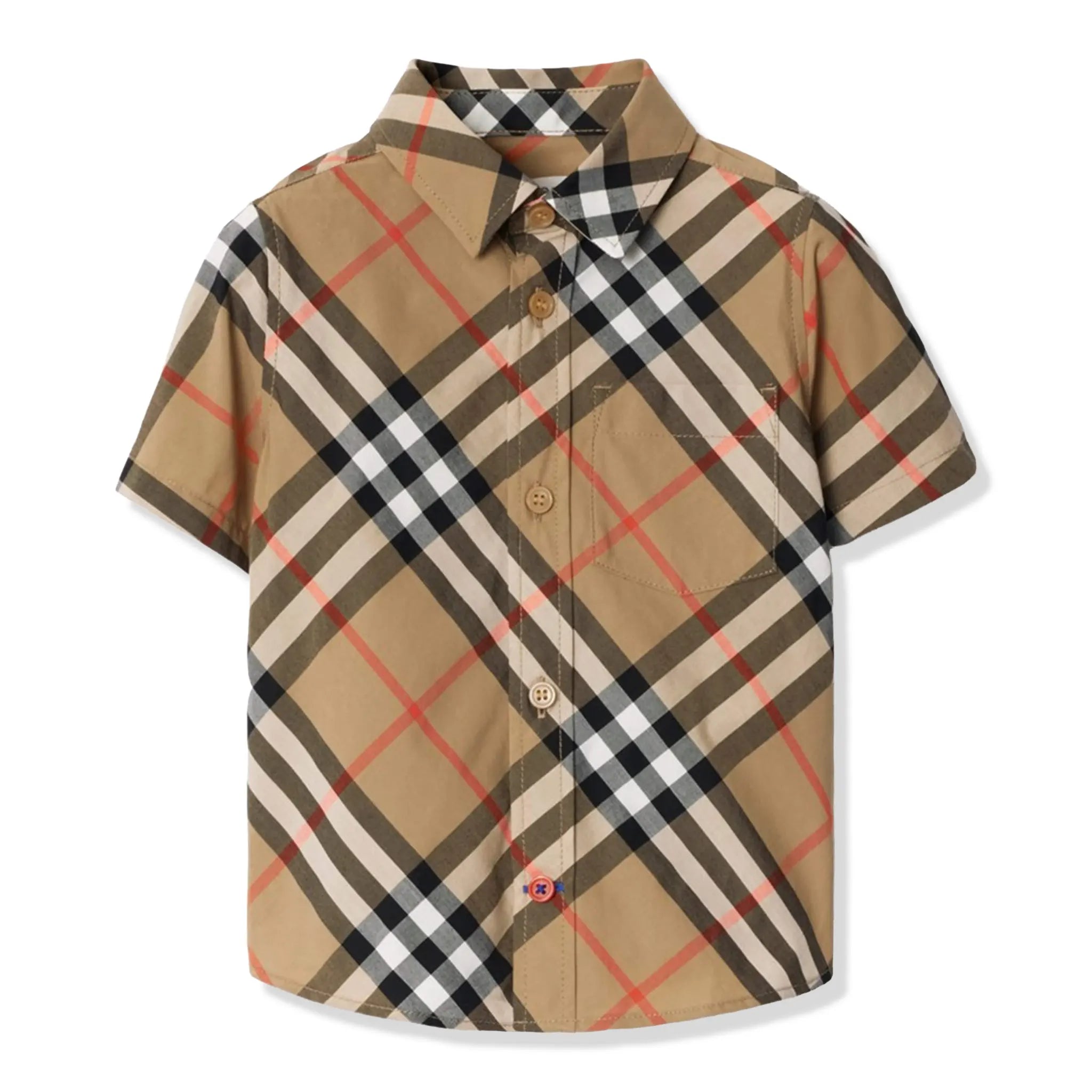 Front View of Burberry Baby Boys Owen Essential Check Beige Shirt BURA4067107241