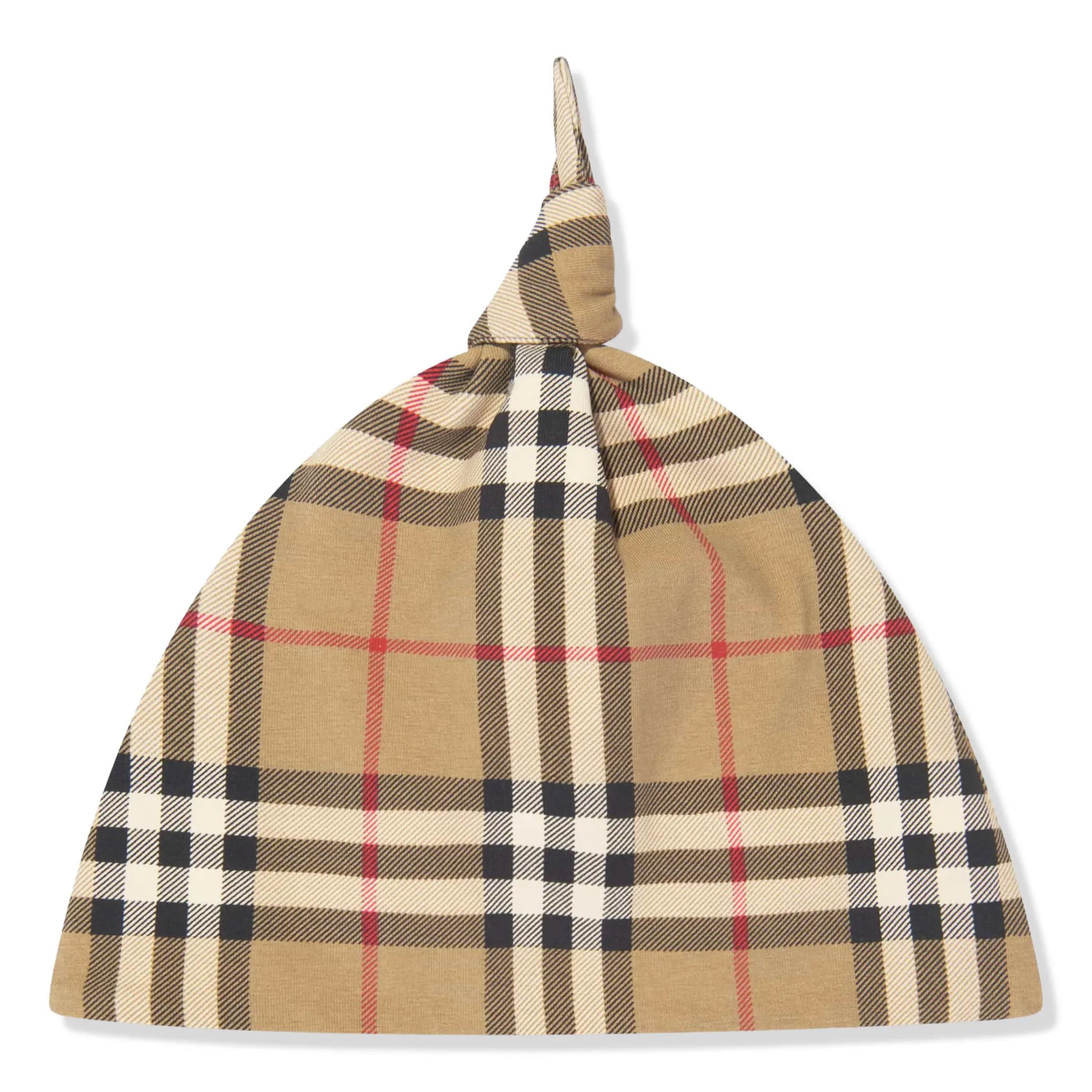 Cap View of Burberry Baby Claude Archive Check Beige Romper Set