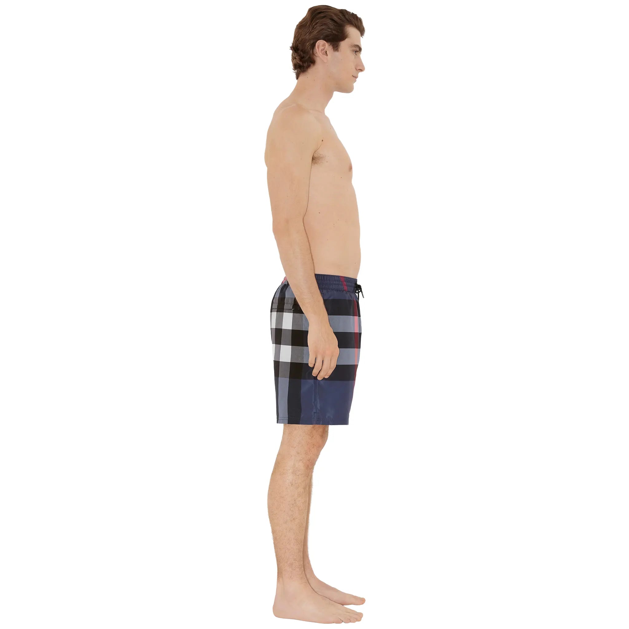 Side View of Burberry Check Carbon Blue Swim Shorts 8013879