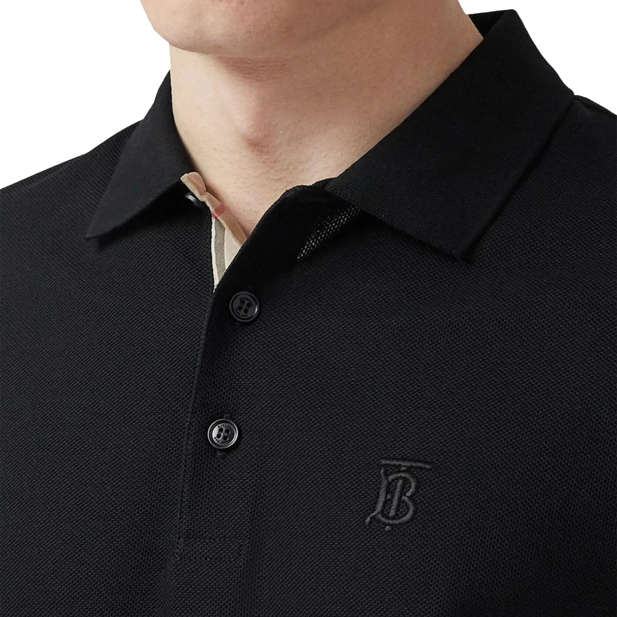 Burberry Eddie Logo Pique Cotton Black Polo Shirt 80552281