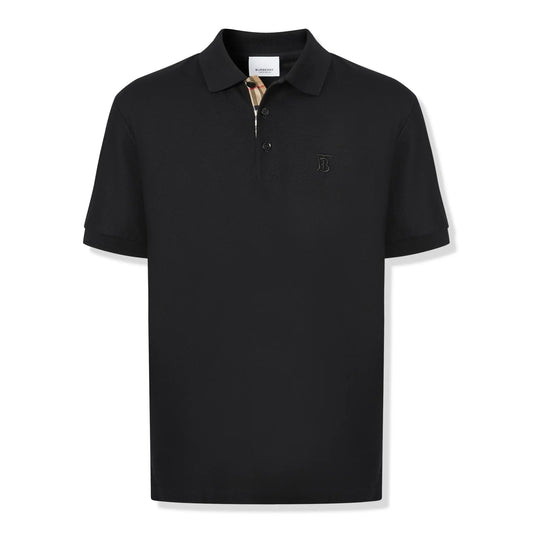 Burberry Eddie Logo Pique Cotton Black Polo Shirt