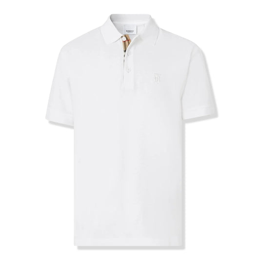 Burberry Eddie Logo Pique Cotton White Polo Shirt