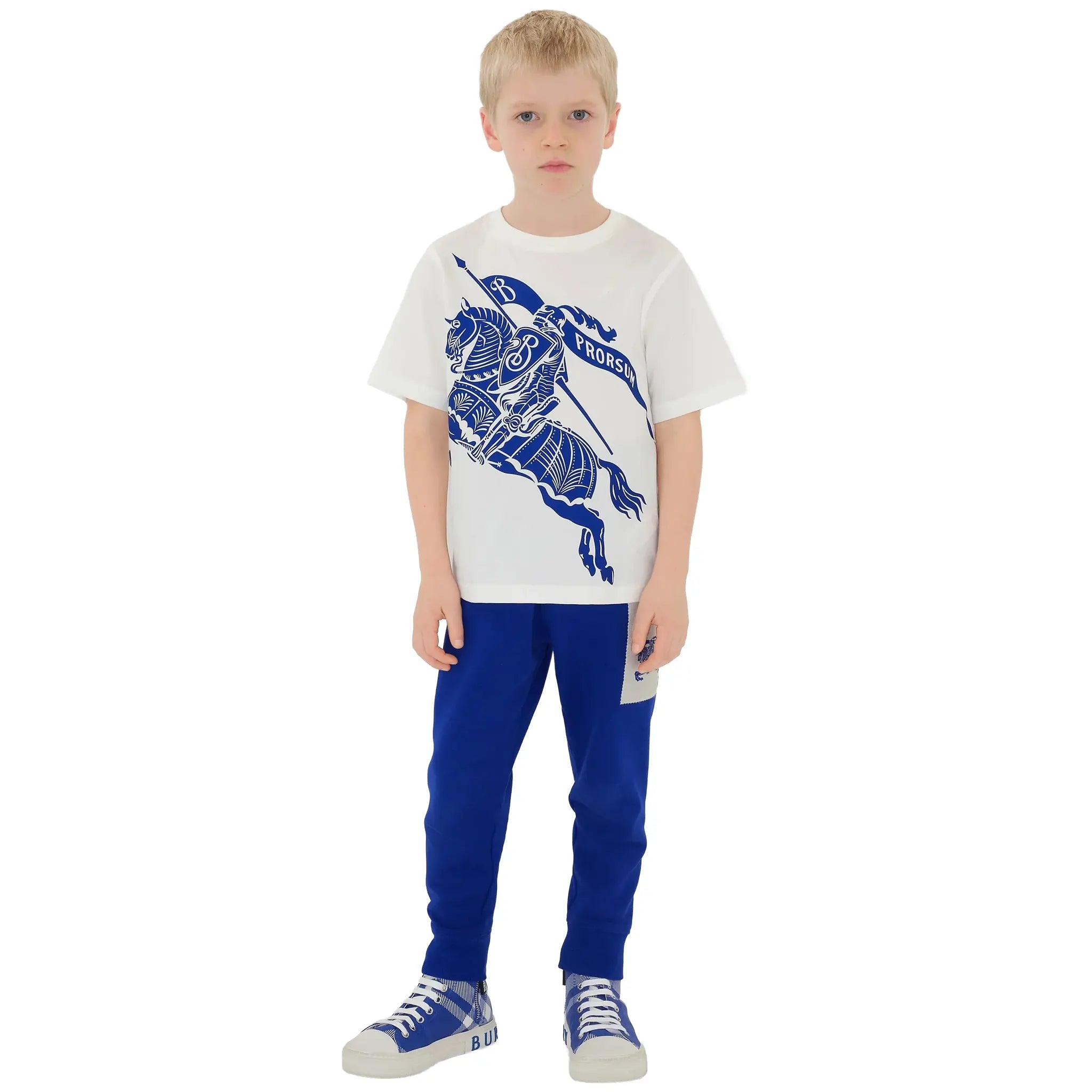 Model View of Burberry Kids Cedar Knight White T Shirt BURS5080135224