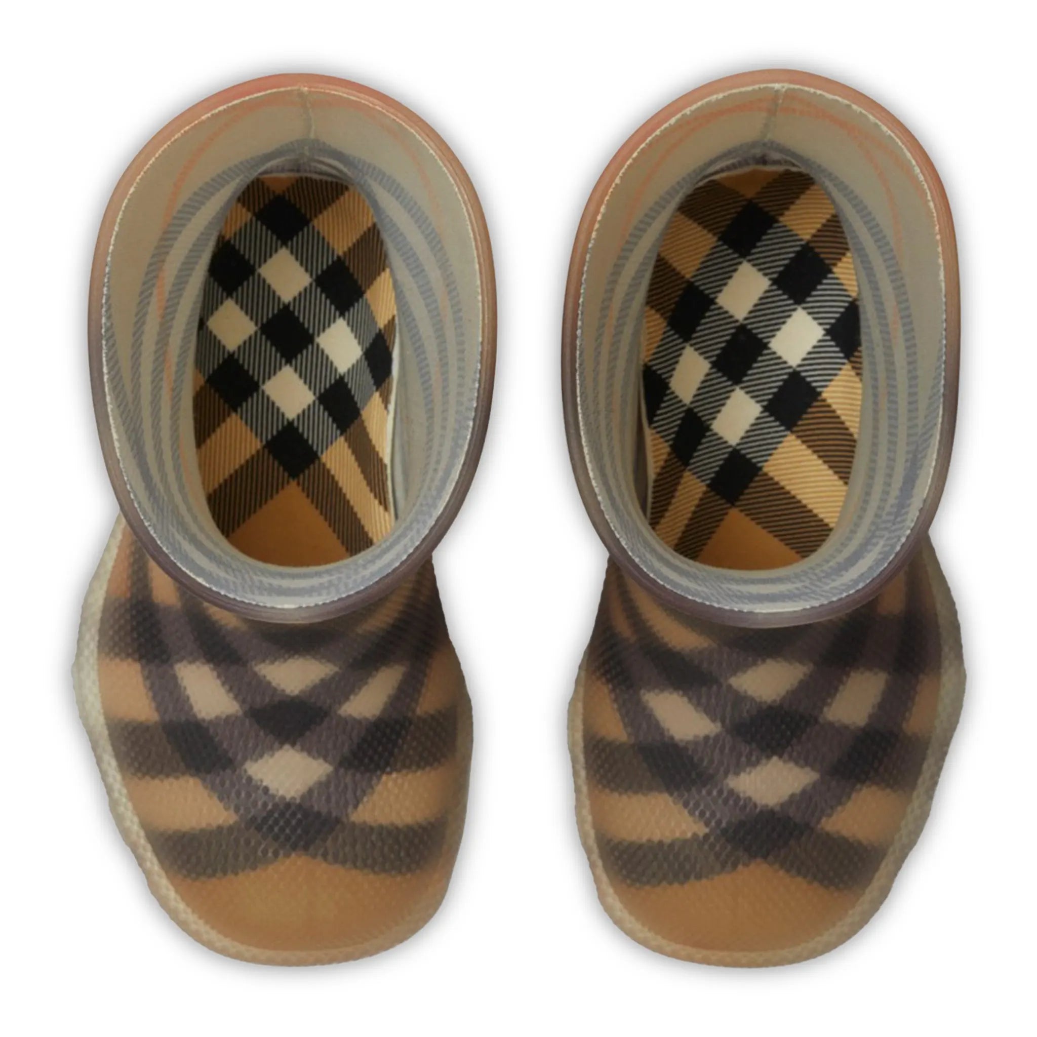Upper View of Burberry Kids Check Rubber Marsh Beige High Boots BURA5074107249