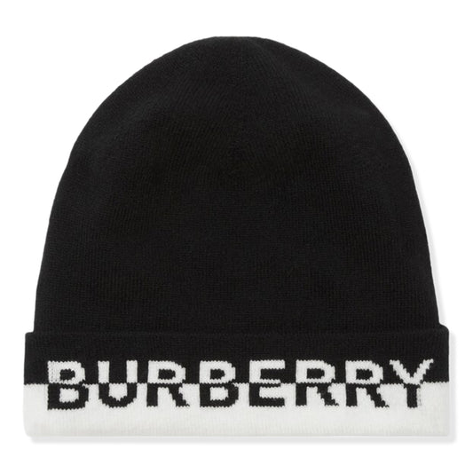 Burberry Logo Intarsia Cashmere Black White Beanie