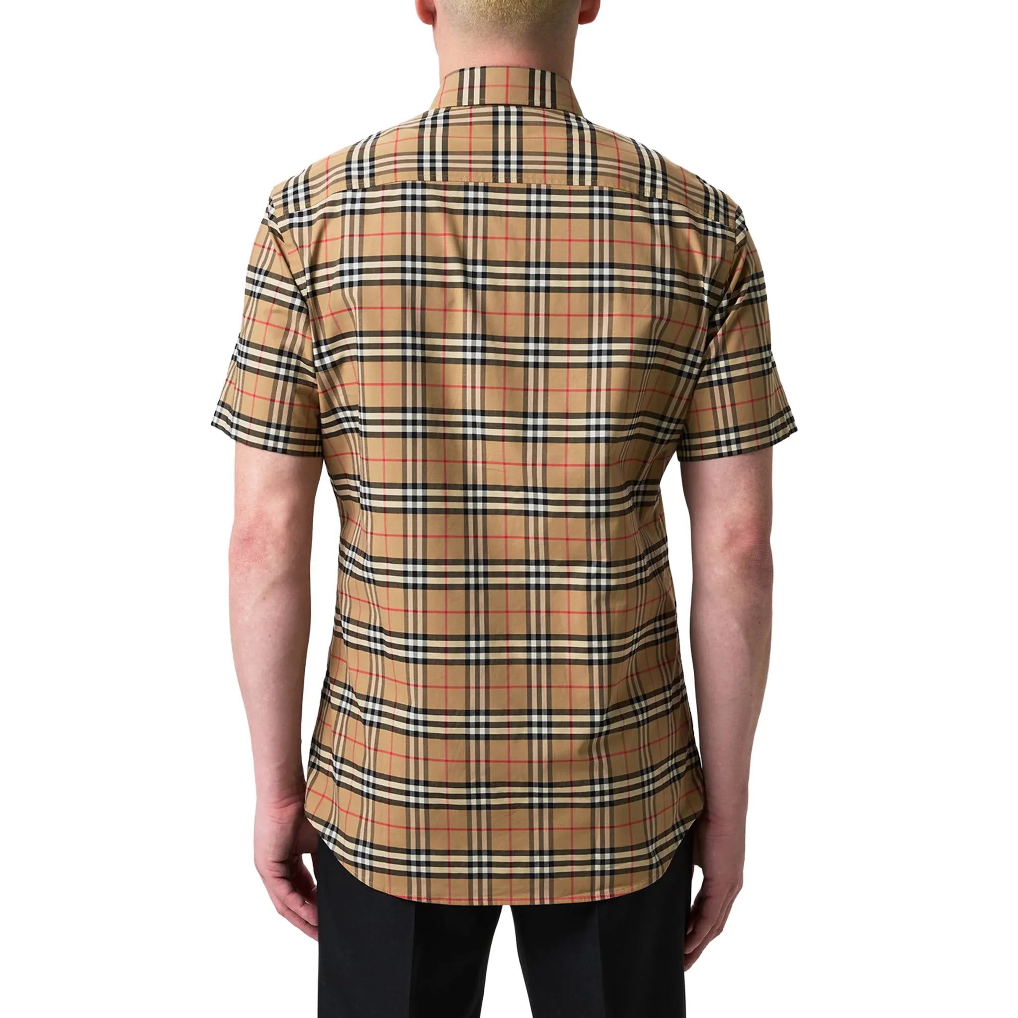 Back View of Burberry Short Sleeve Check Cotton Shirt
