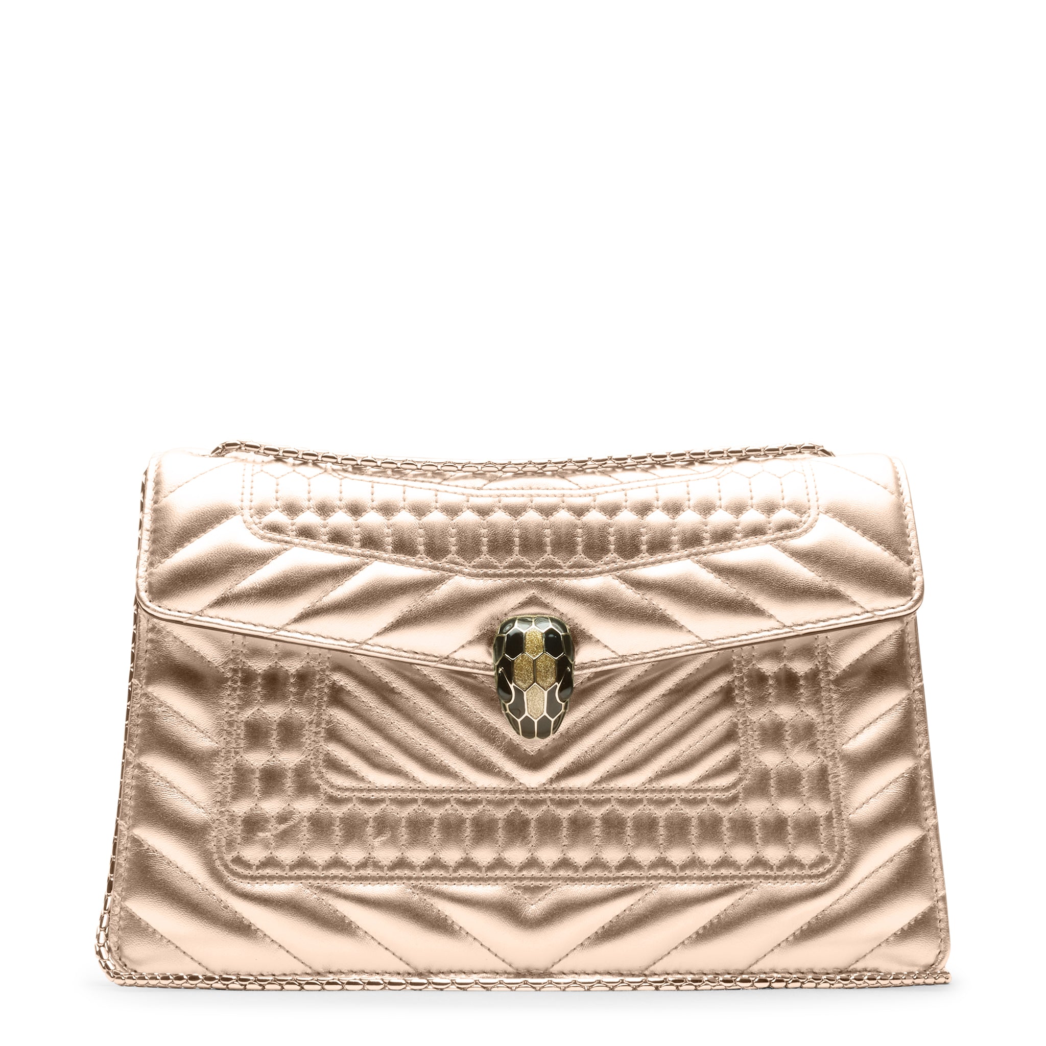 Front view of bvlgari serpenti nappa leather bag gold sea-002-0521s 