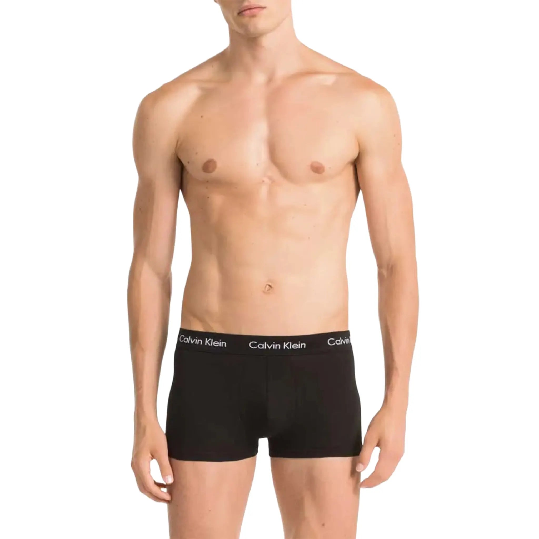 Model View of Calvin Klein Cotton Stretch Black Boxer Shorts Three Pack