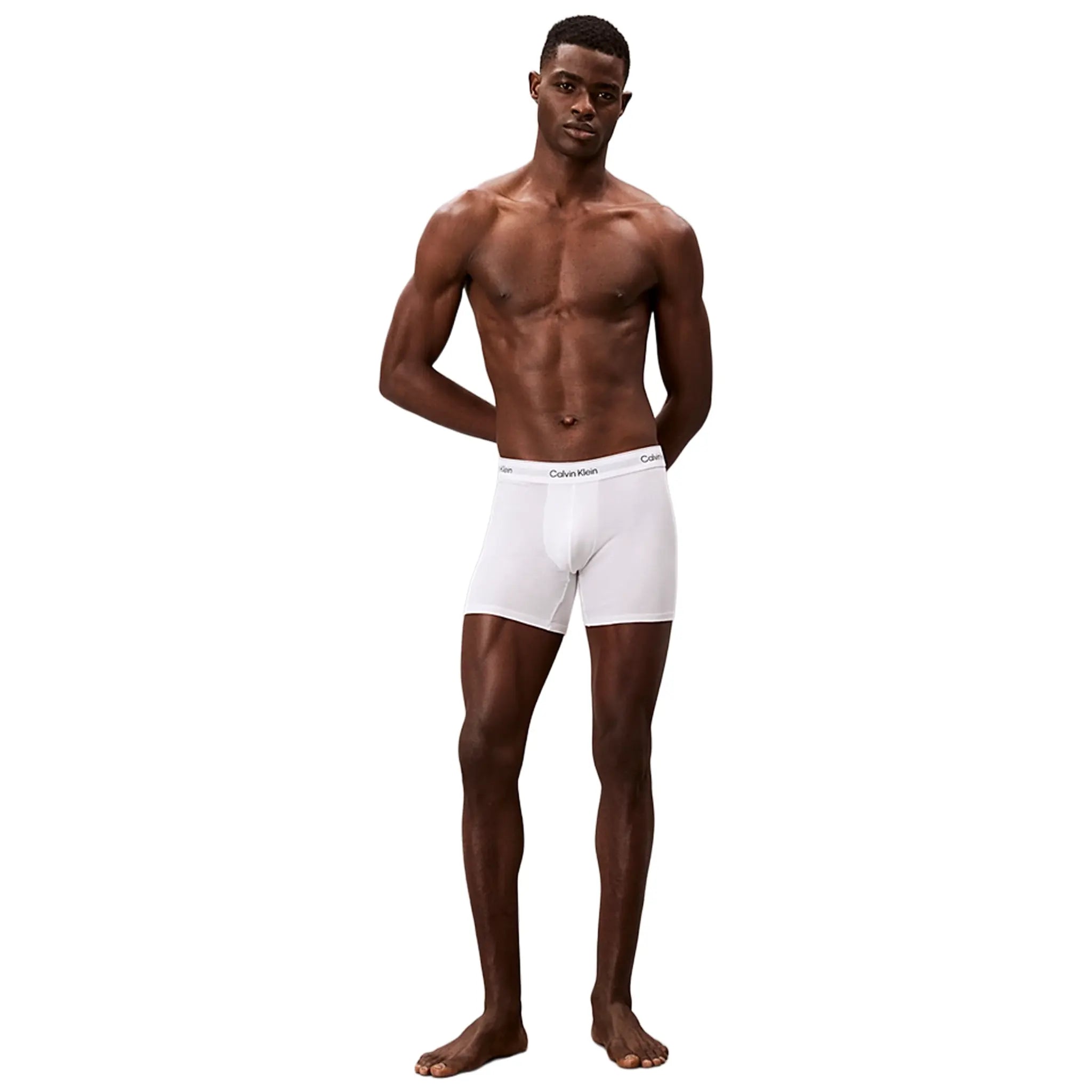 Front View of Calvin Klein Cotton Stretch White Boxer Shorts Three Pack