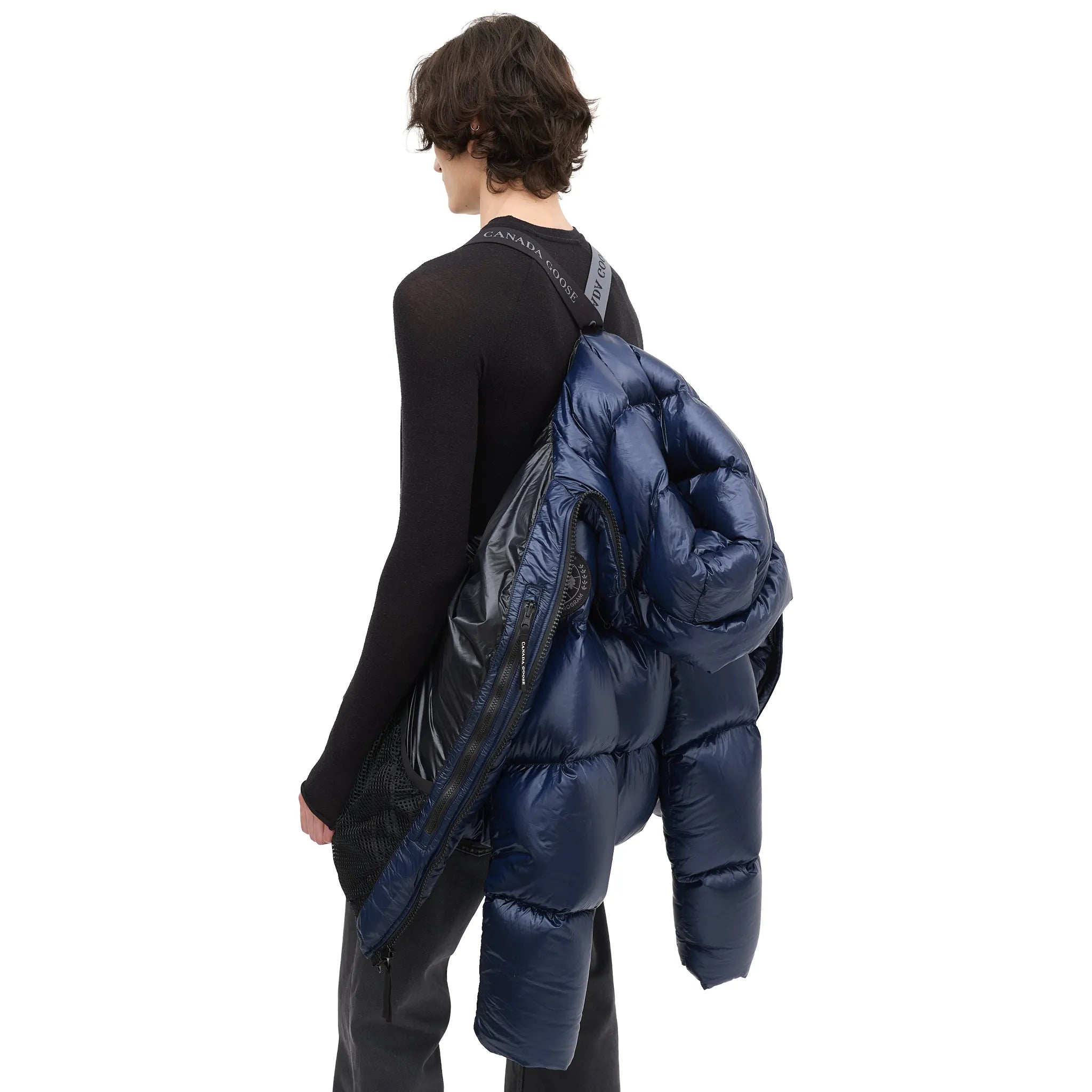 Backpack View of Canada Goose Down & Nylon Crofton Navy Puffer Jacket 2252M 