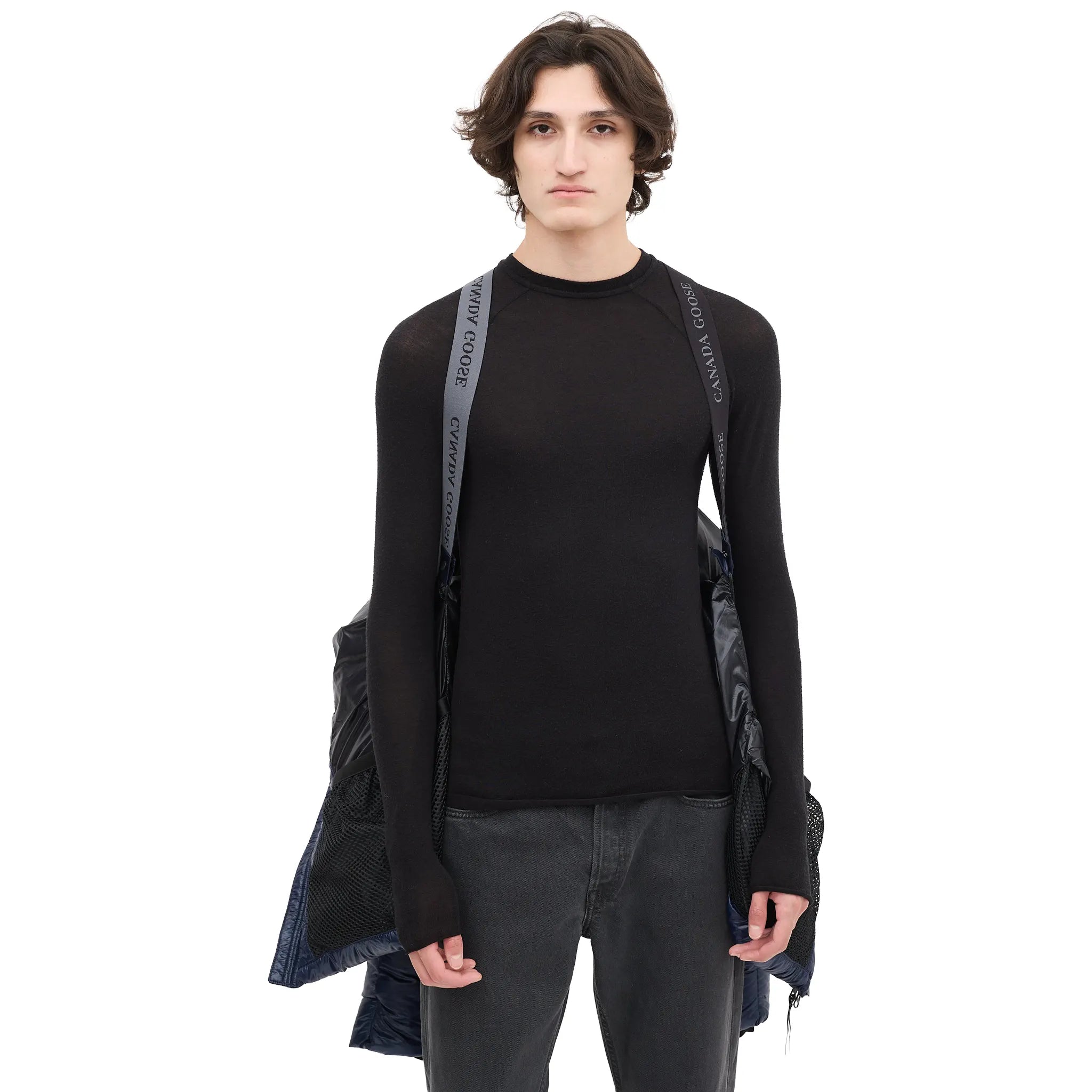 Model View of Canada Goose Down & Nylon Crofton Navy Puffer Jacket 2252M 