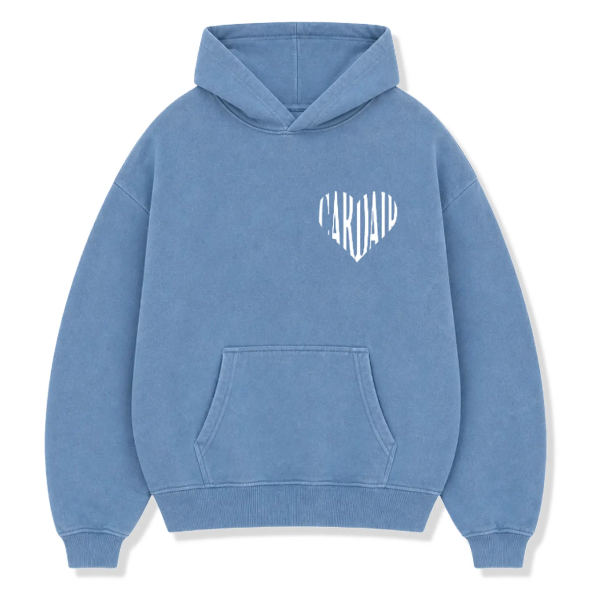 Front View of Cardair Embroidered Heart Blue Hoodie