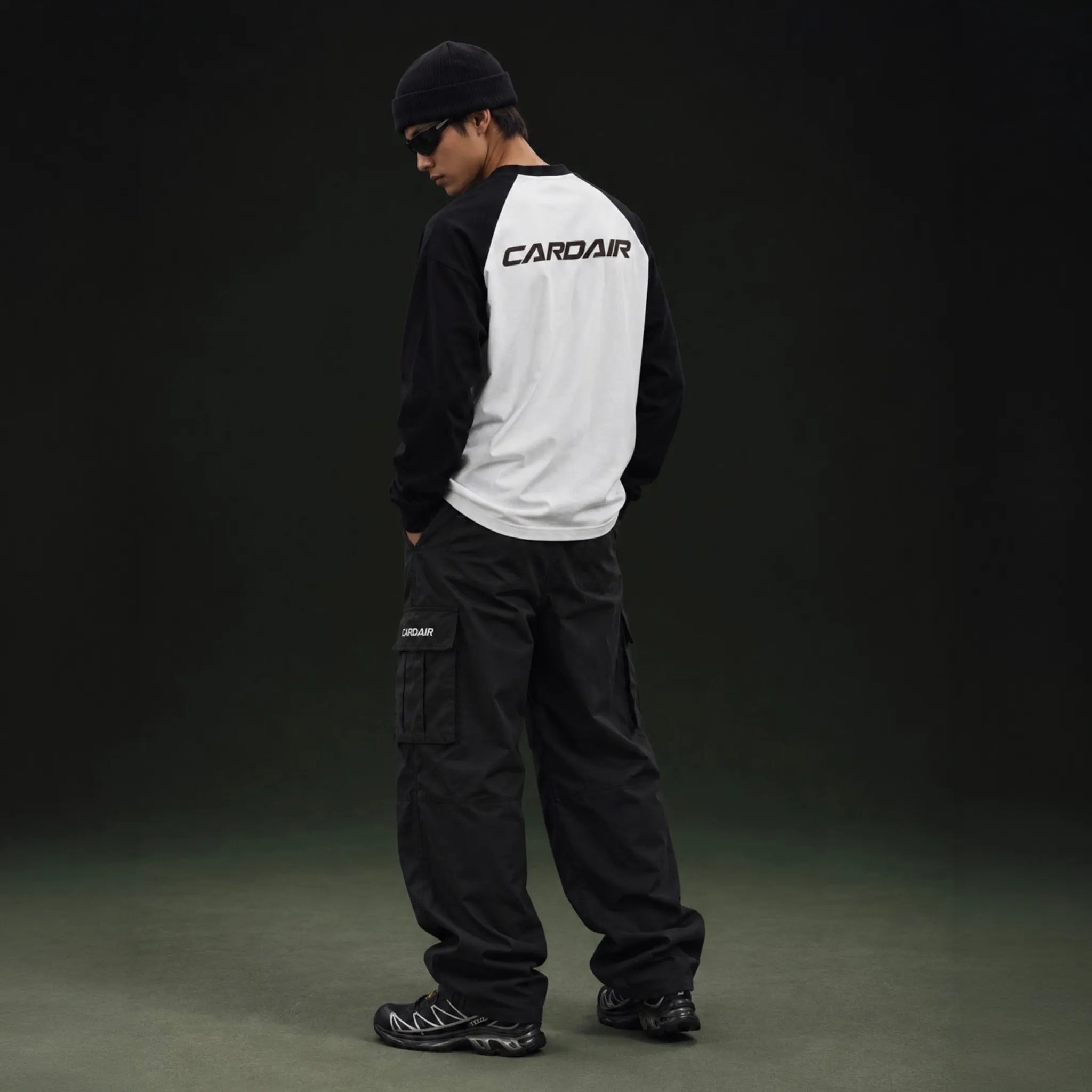 Back View of Cardair Studio White Black L/S T-Shirt