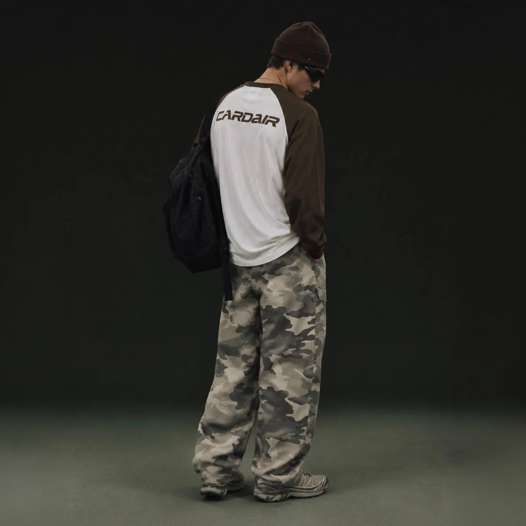 Back Side View of Cardair Studio White Brown L/S T-Shirt