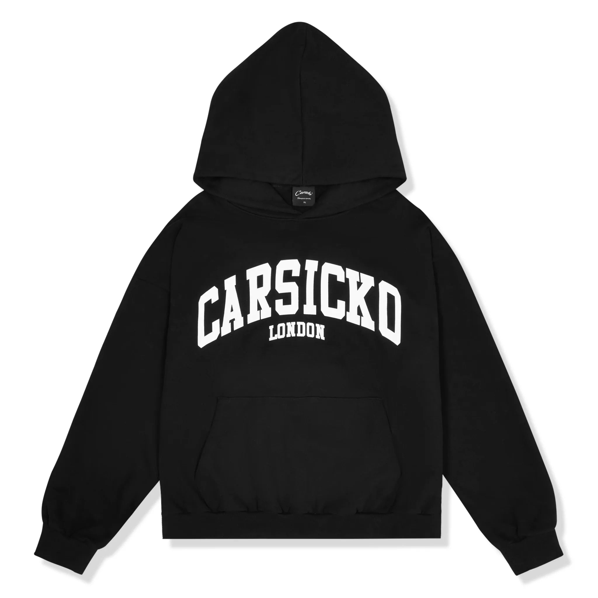 Front view of Carsicko London Black Hoodie 