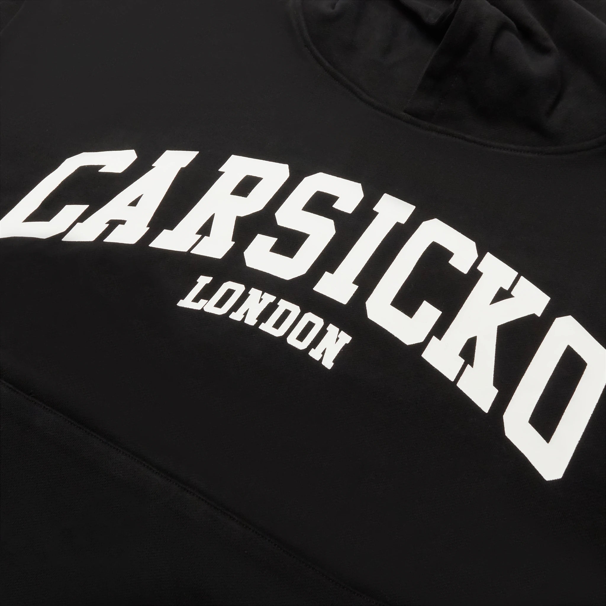 Front logo view of Carsicko London Black Hoodie