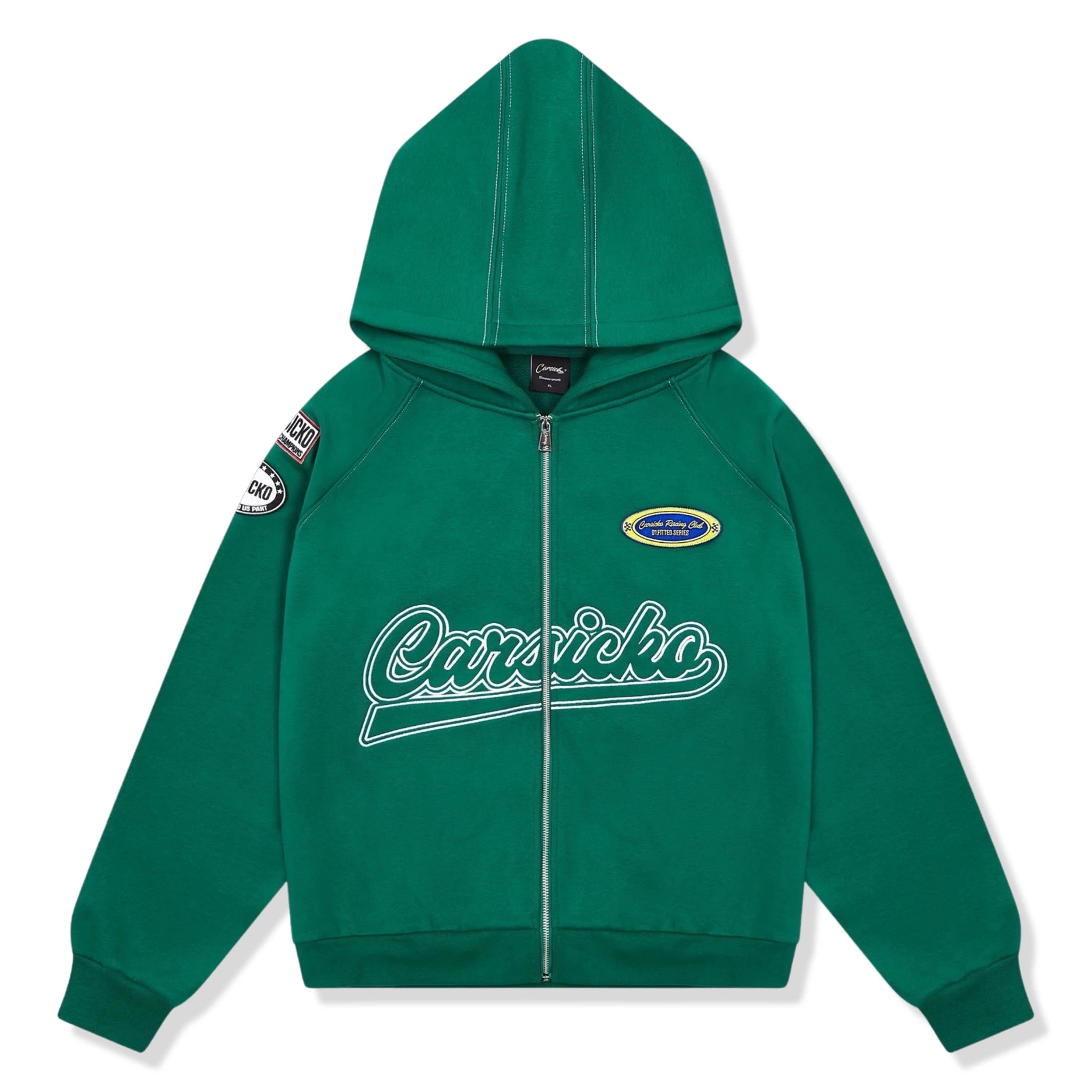 Front view of Carsicko Racing Club Green Hoodie