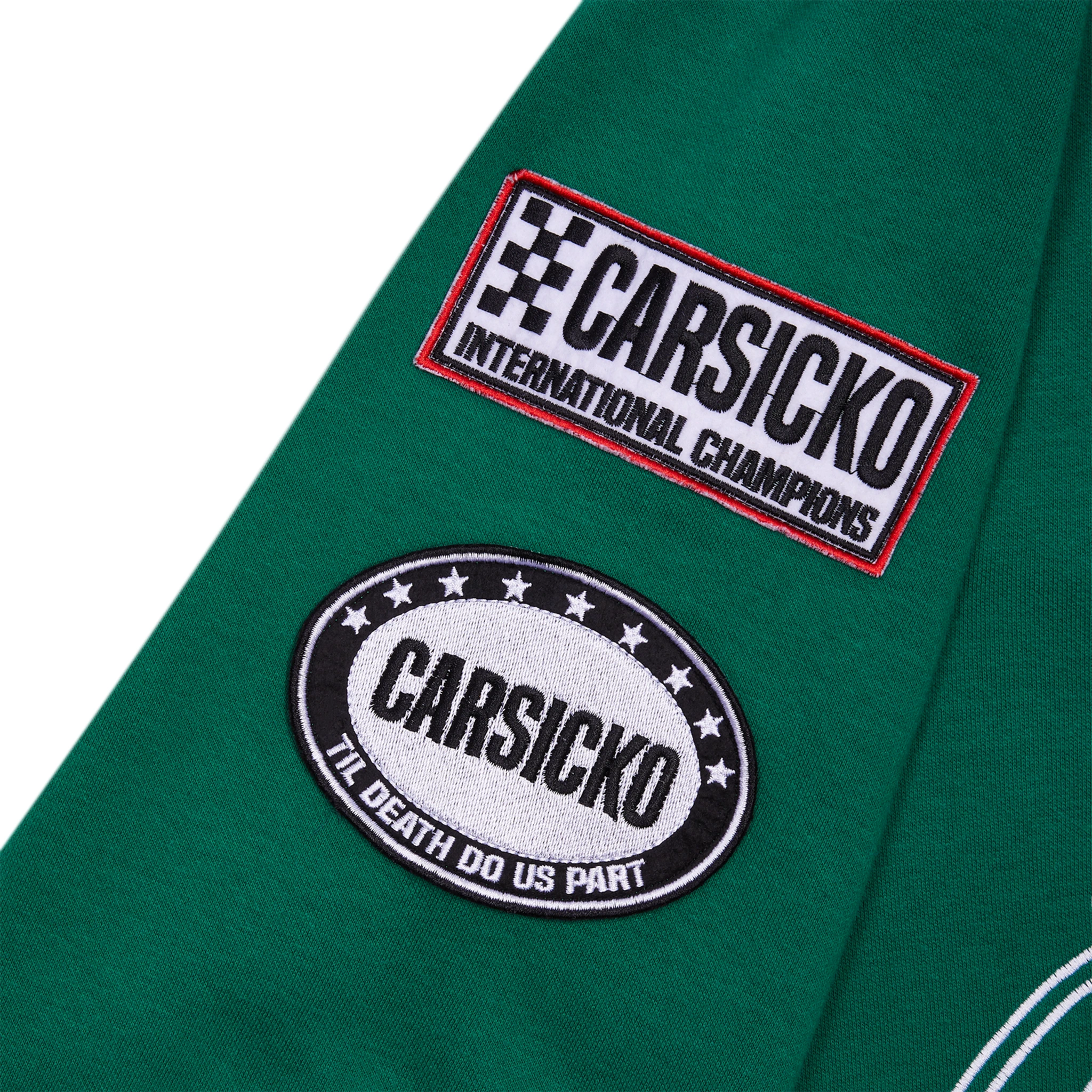 Sleeve view of Carsicko Racing Club Green Hoodie
