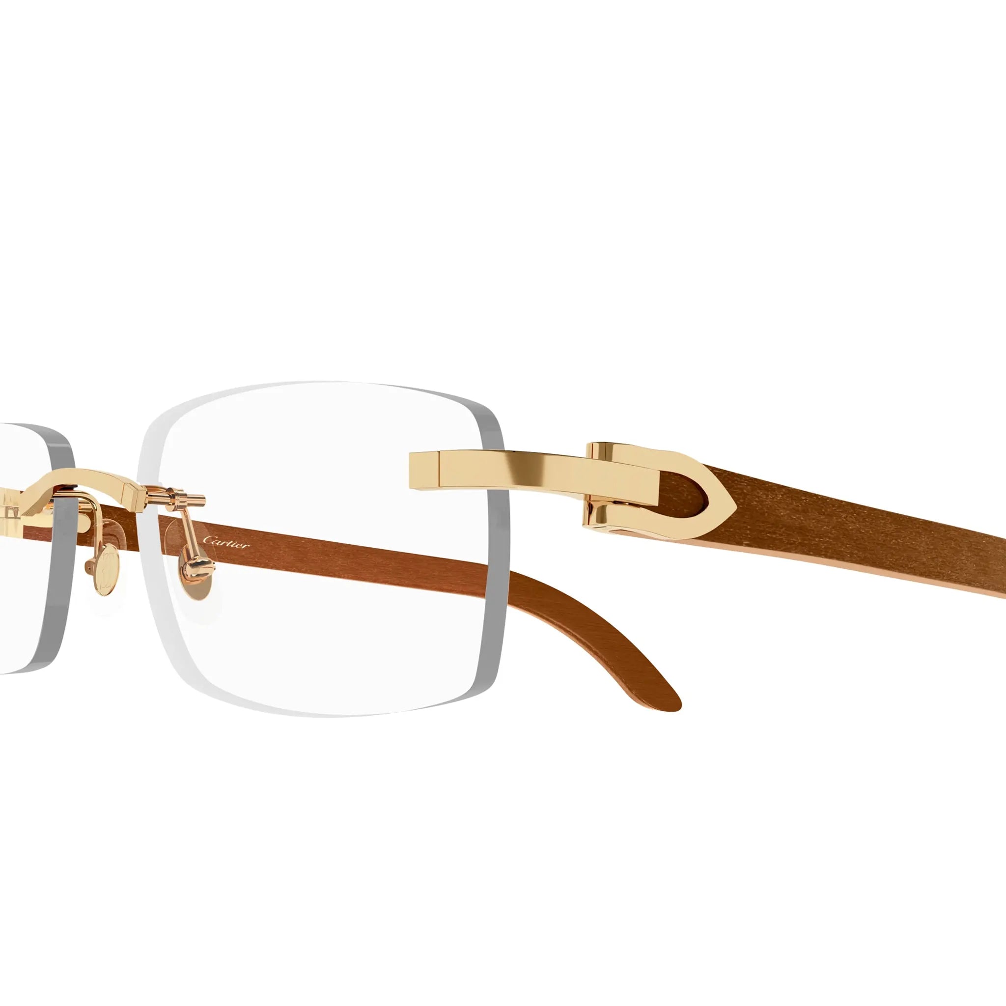 Detailed View of Cartier Eyewear CT0052O-008 Transparent Gold Brown Rimless Sunglasses