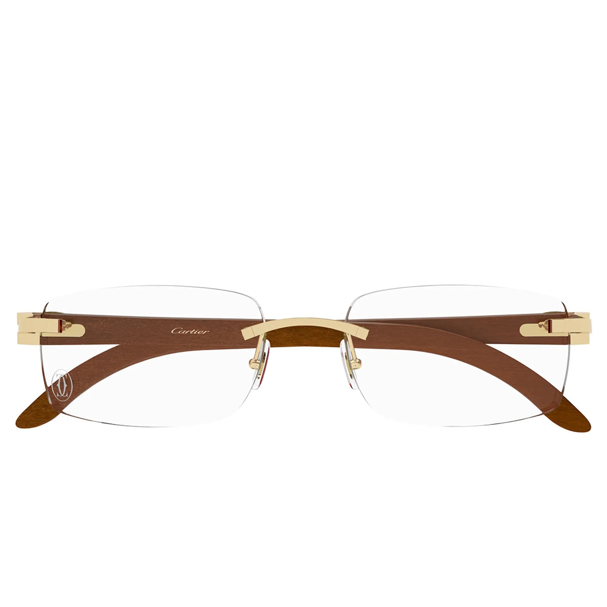 Front View of Cartier Eyewear CT0052O-008 Transparent Gold Brown Rimless Sunglasses