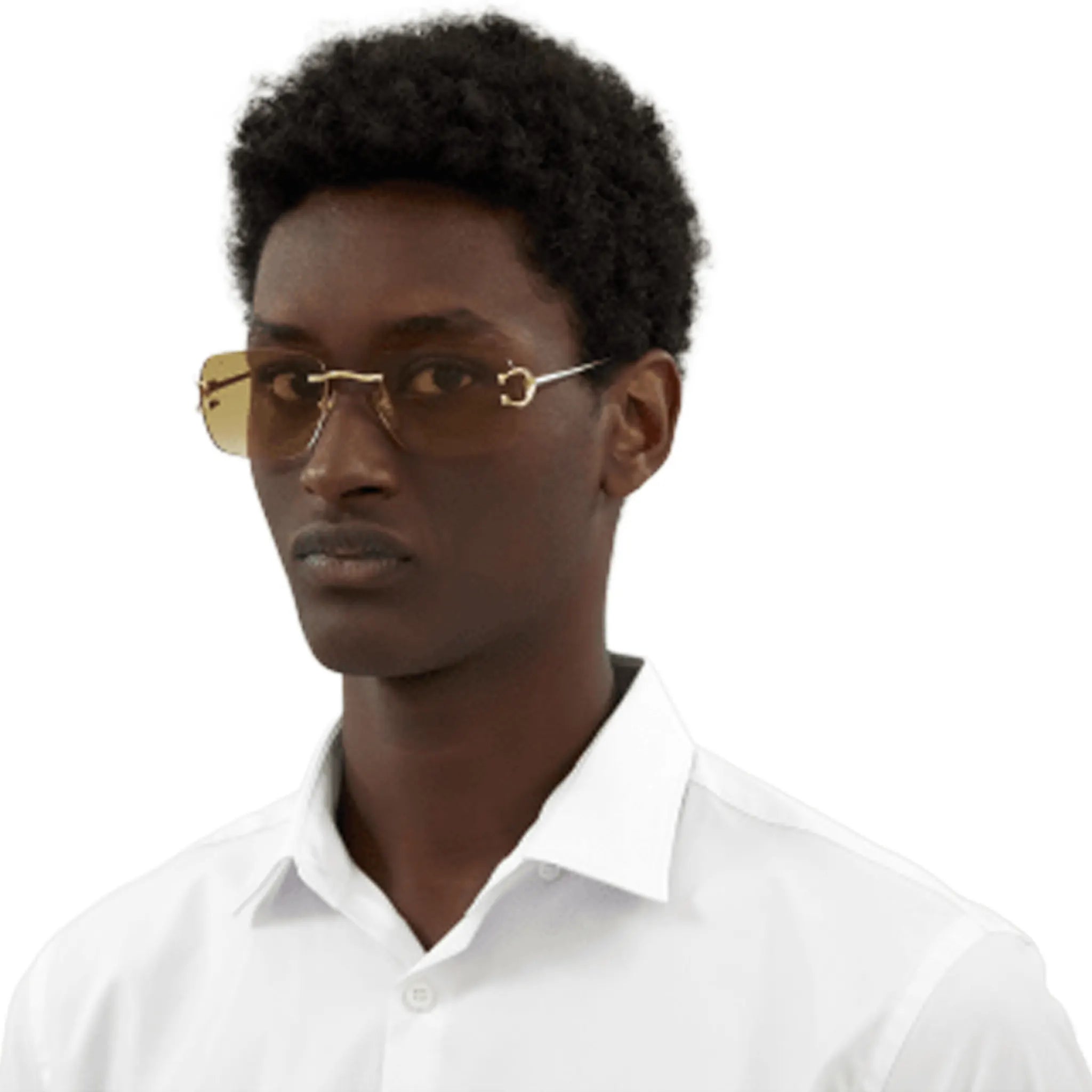 Model View of Cartier Eyewear CT0330S-003 Gold Rimless Sunglasses