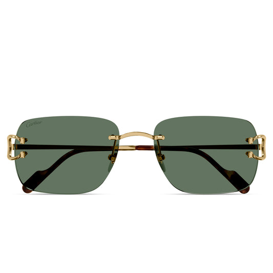 Cartier Eyewear CT0330S-005 C Decor Gold Green Rimless Sunglasses