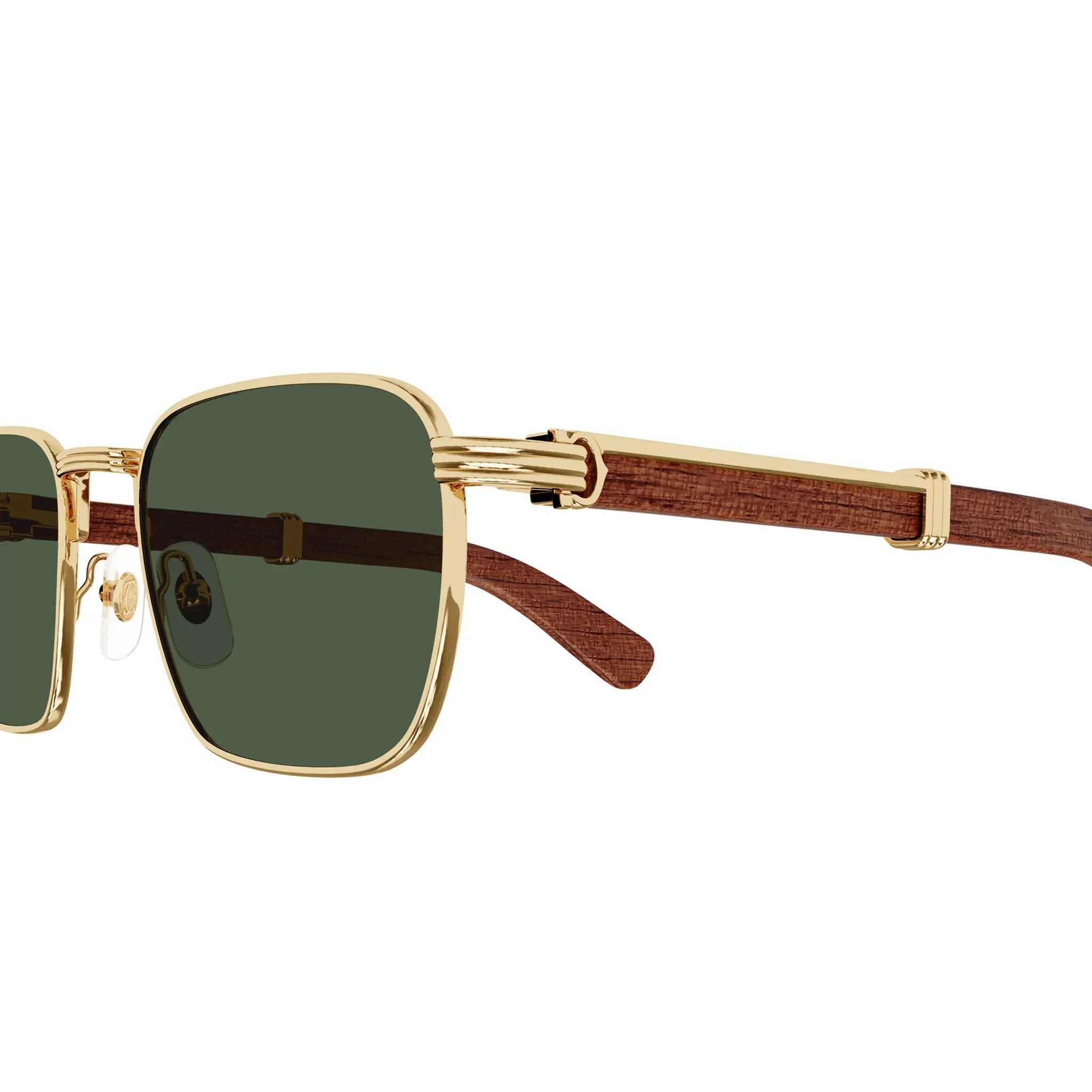Detailed View of Cartier Eyewear CT0363S-002 Gold Green Brown Rimless Sunglasses