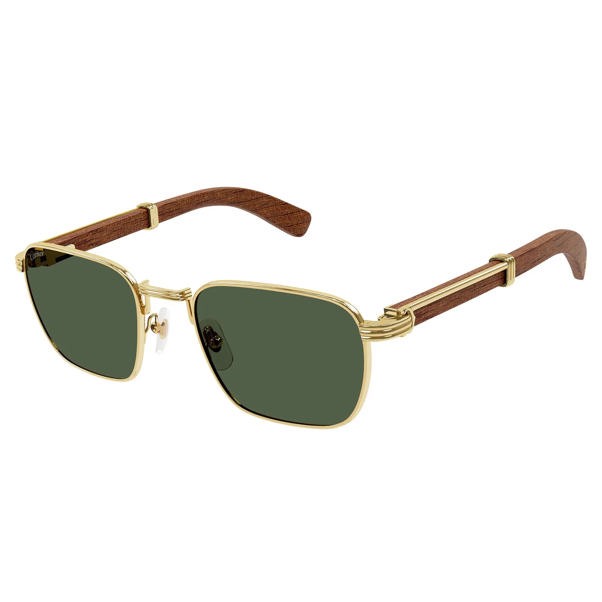 Front Side View of Cartier Eyewear CT0363S-002 Gold Green Brown Rimless Sunglasses