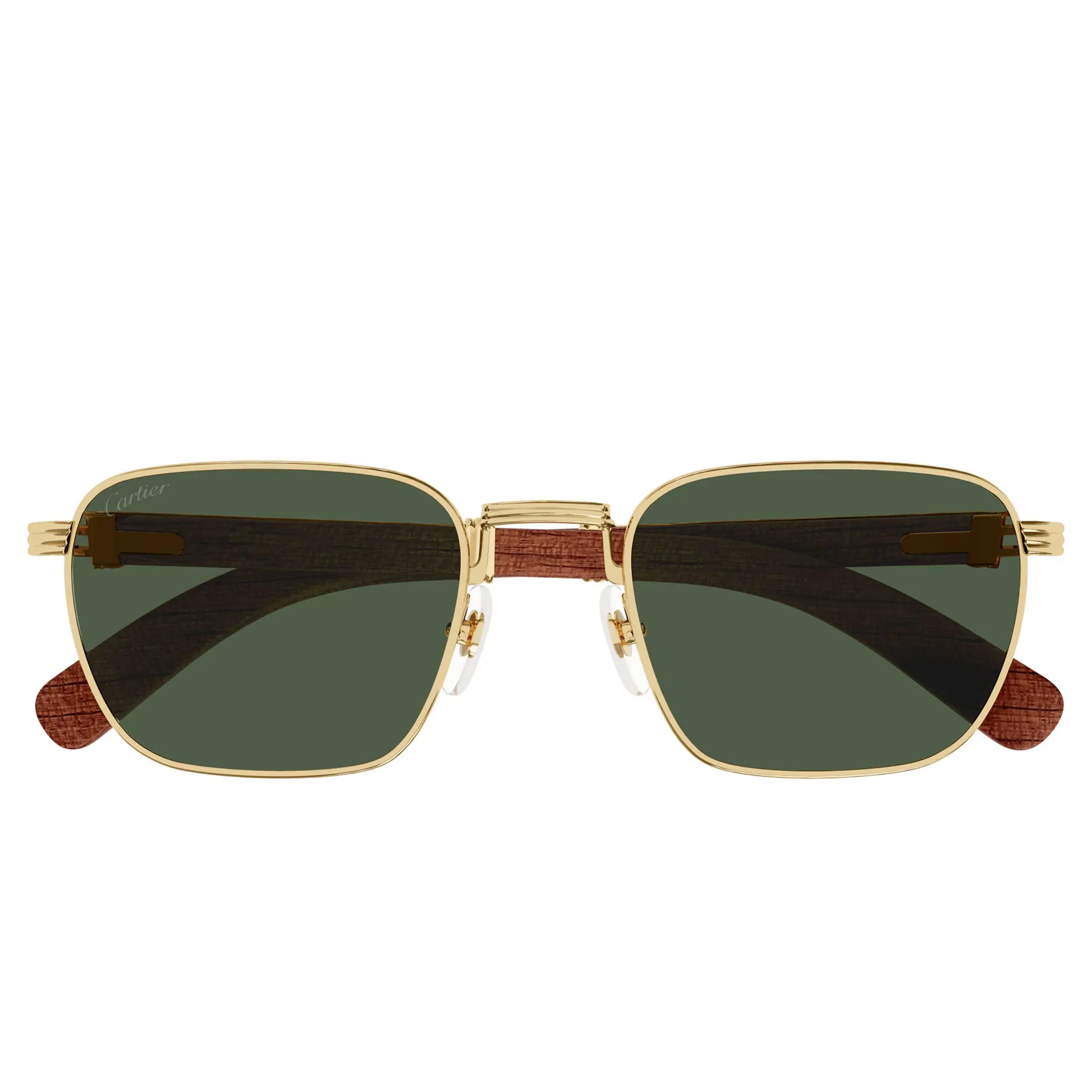 Front View of Cartier Eyewear CT0363S-002 Gold Green Brown Rimless Sunglasses