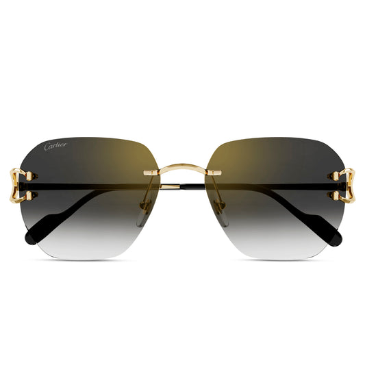 Cartier Eyewear CT0394S-001 C Decor Gold Grey Rimless Sunglasses