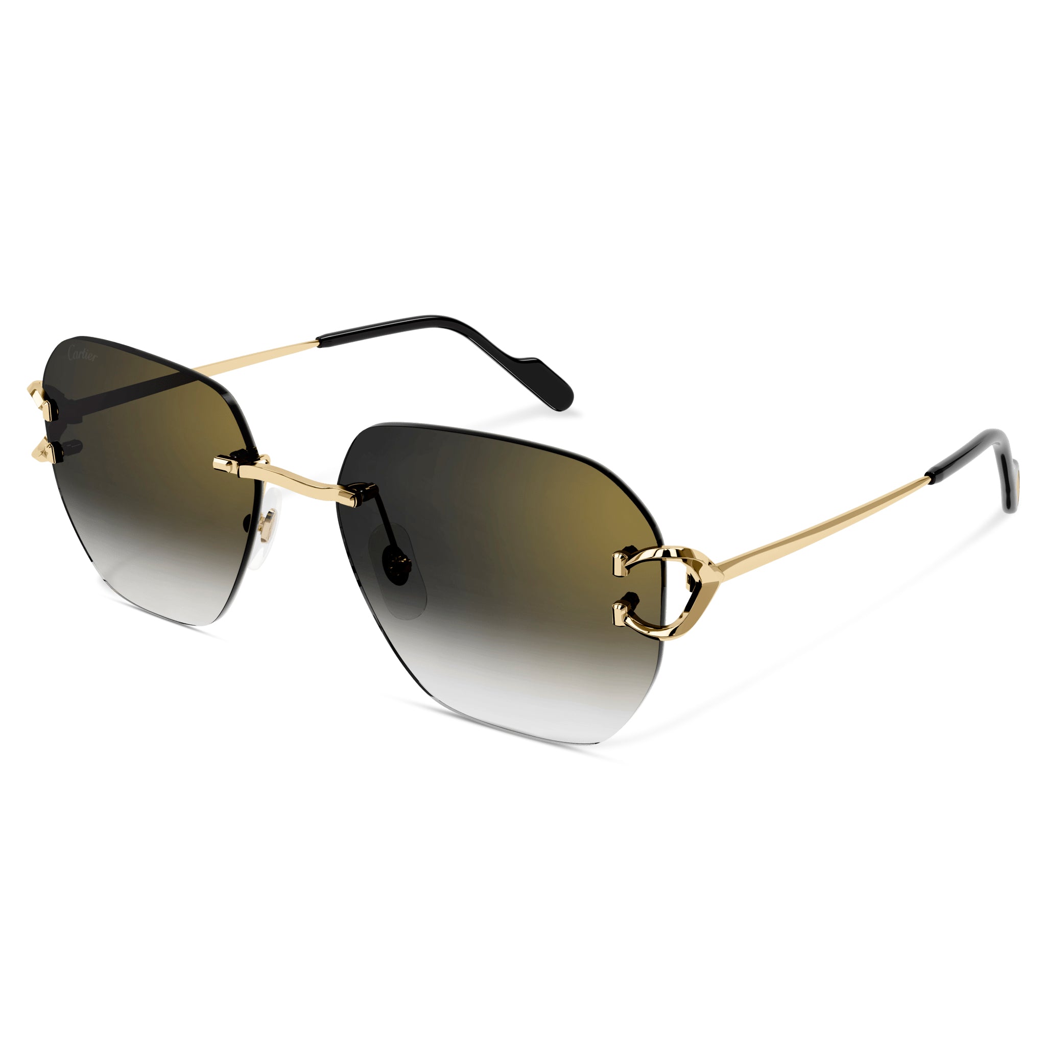Side view of Cartier Eyewear CT0394S-001 C Decor Gold Grey Rimless Sunglasses