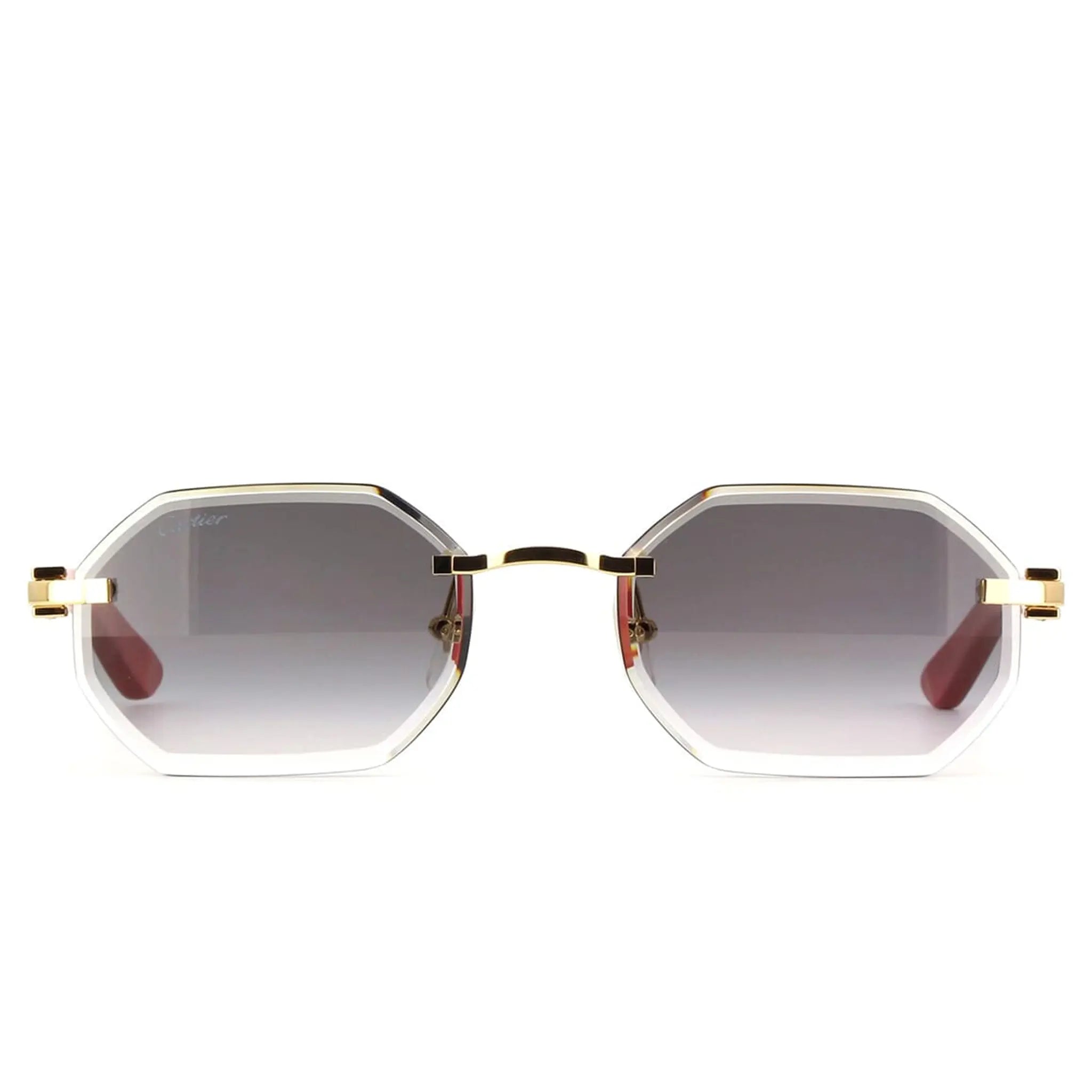 Front View of Cartier Eyewear CT0439S-003 Gold Grey Rimless Sunglasses