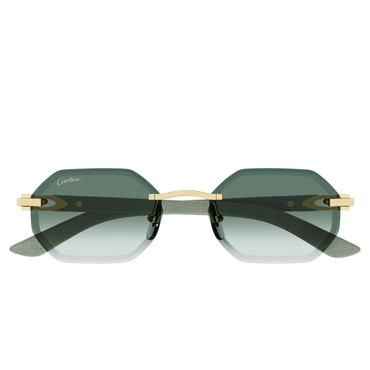 Cartier Eyewear CT0439S-004 Gold Green Rimless Sunglasses 