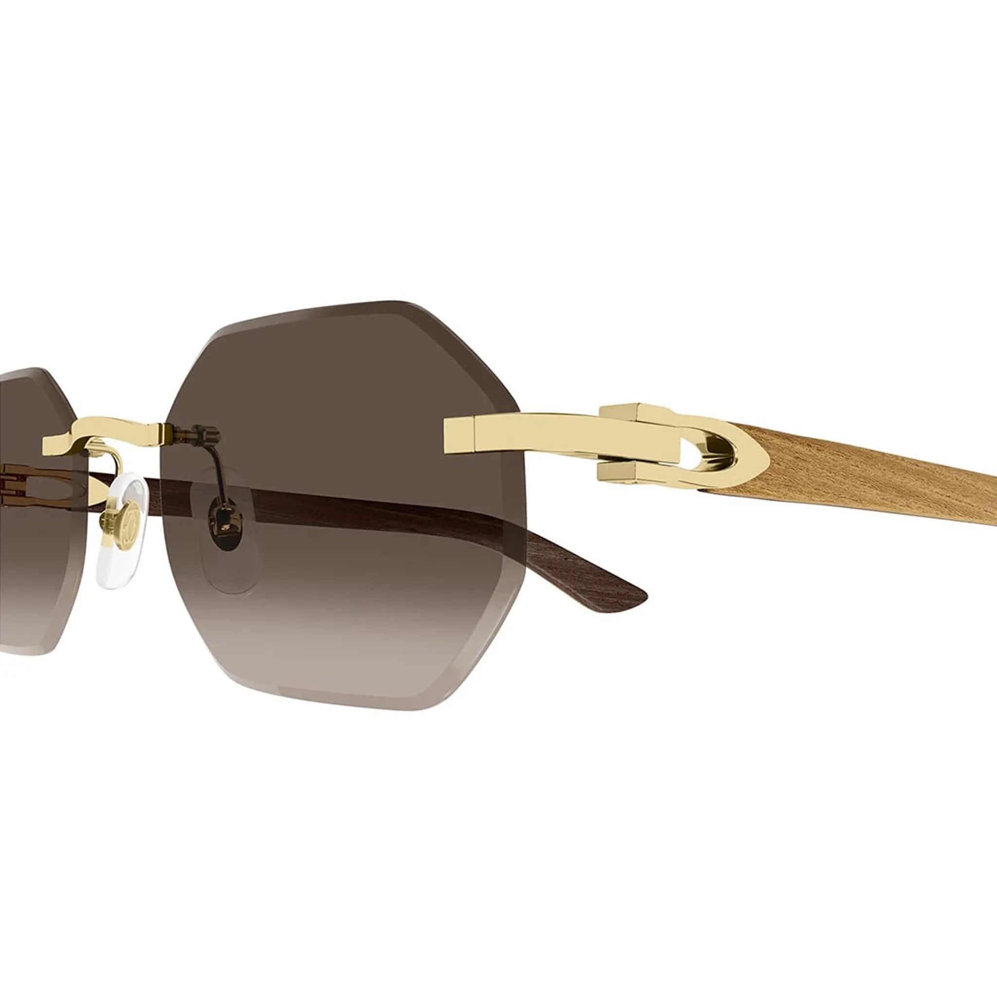 Detailed View of Cartier Eyewear CT0439S-006 Gold Brown Rimless Sunglasses