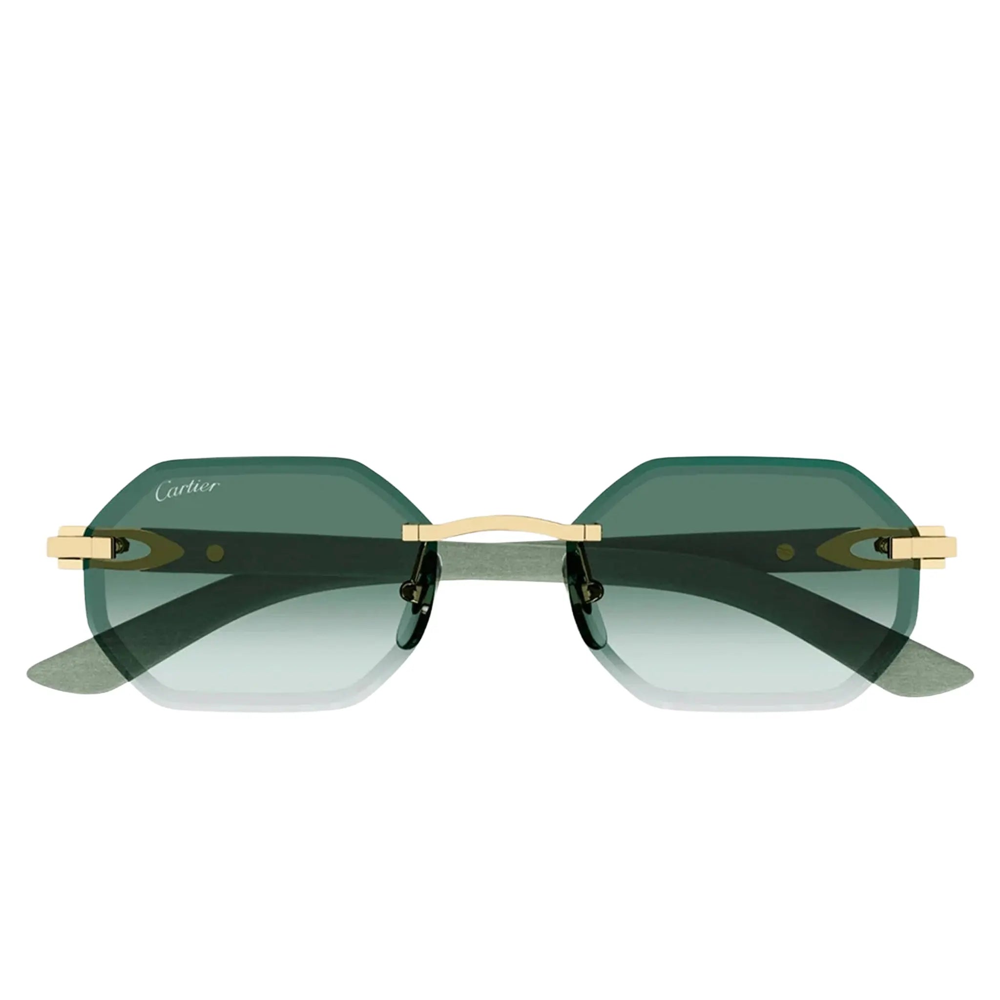Front View of Cartier Eyewear CT0439S-008 Green Silver Rimless Sunglasses
