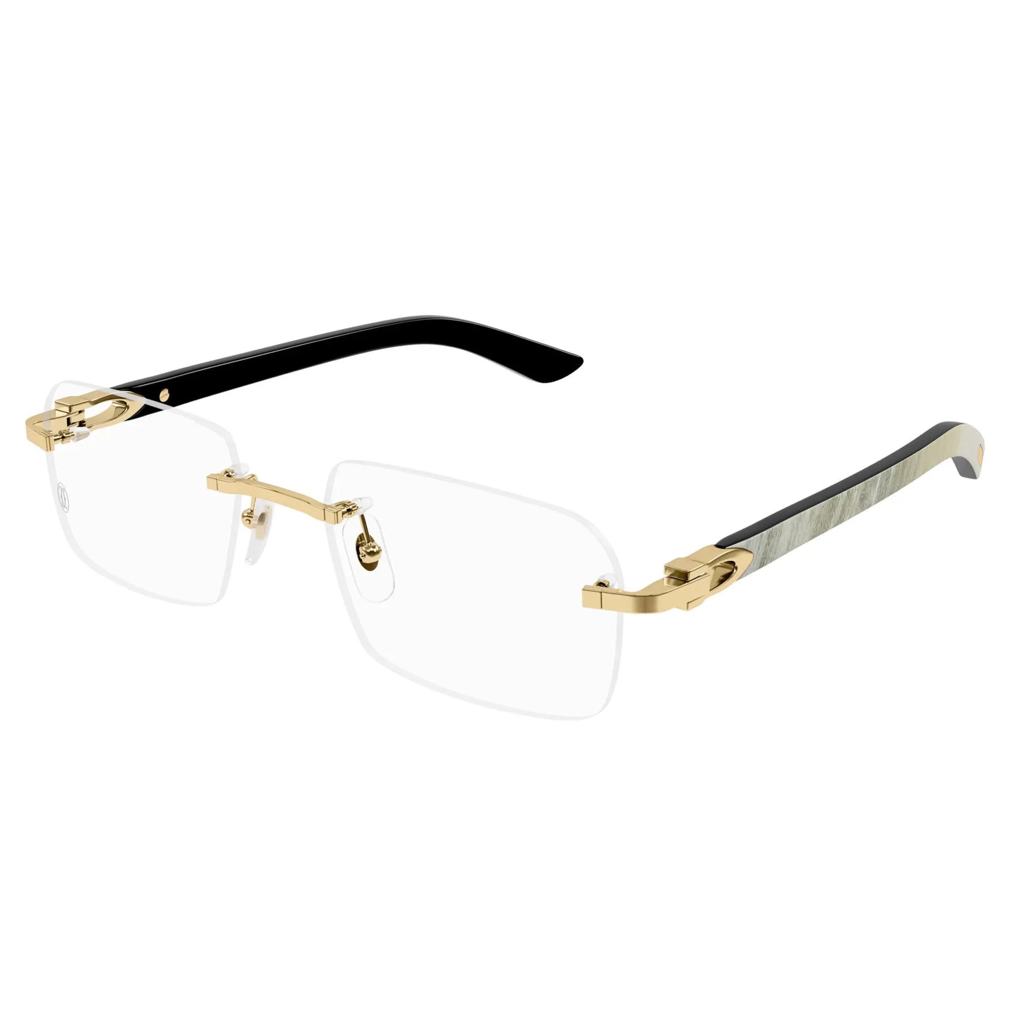 Front Side View of Cartier Eyewear CT0453O-002 Transparent White Gold Rimless Sunglasses